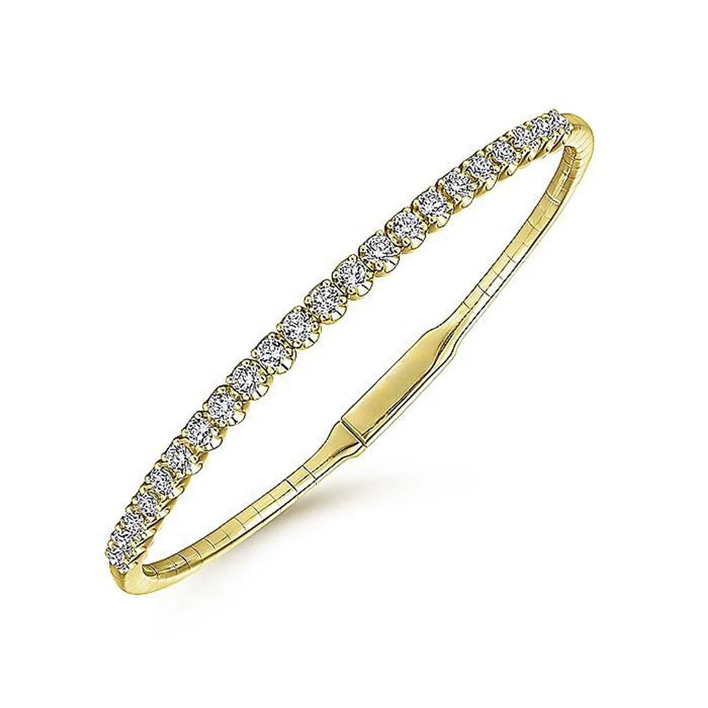 0.94ctw Tiger Claw Prong Diamond Bangle, 6.25" - Yellow Gold