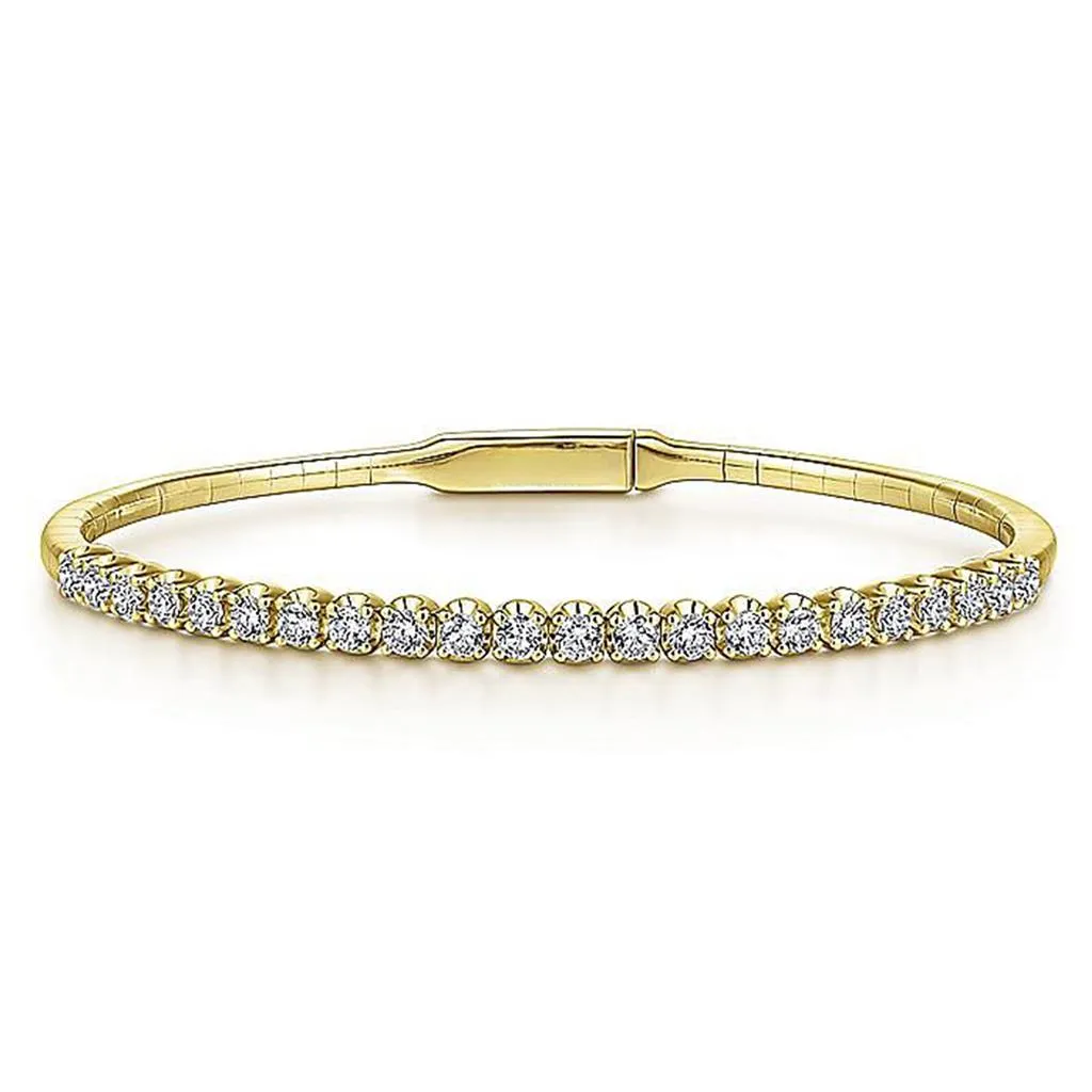 0.94ctw Tiger Claw Prong Diamond Bangle, 6.25" - Yellow Gold