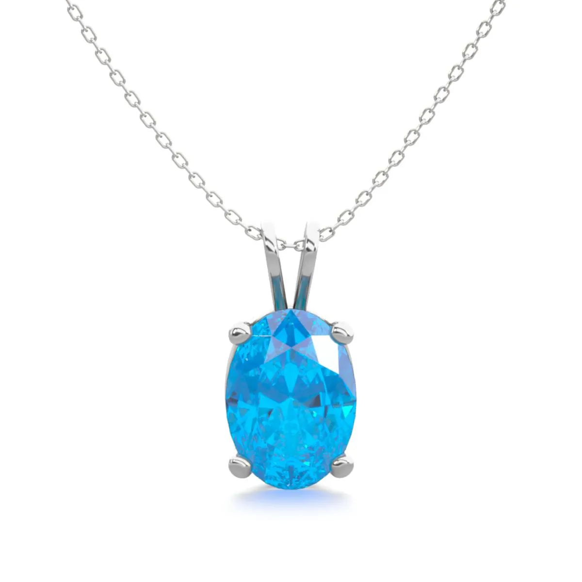 1 Carat Oval Shape Topaz Necklace In Sterling Silver, 18 Inches