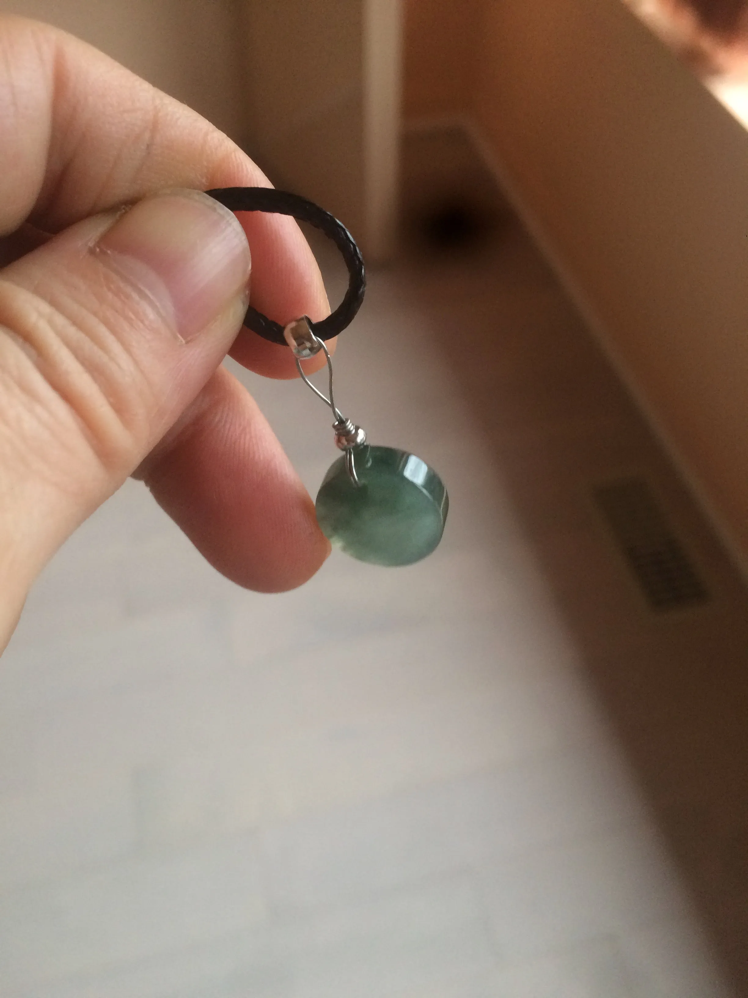 100% natural  icy watery dark green/gray jadeite jade safe and sound couple pendant pair BG4