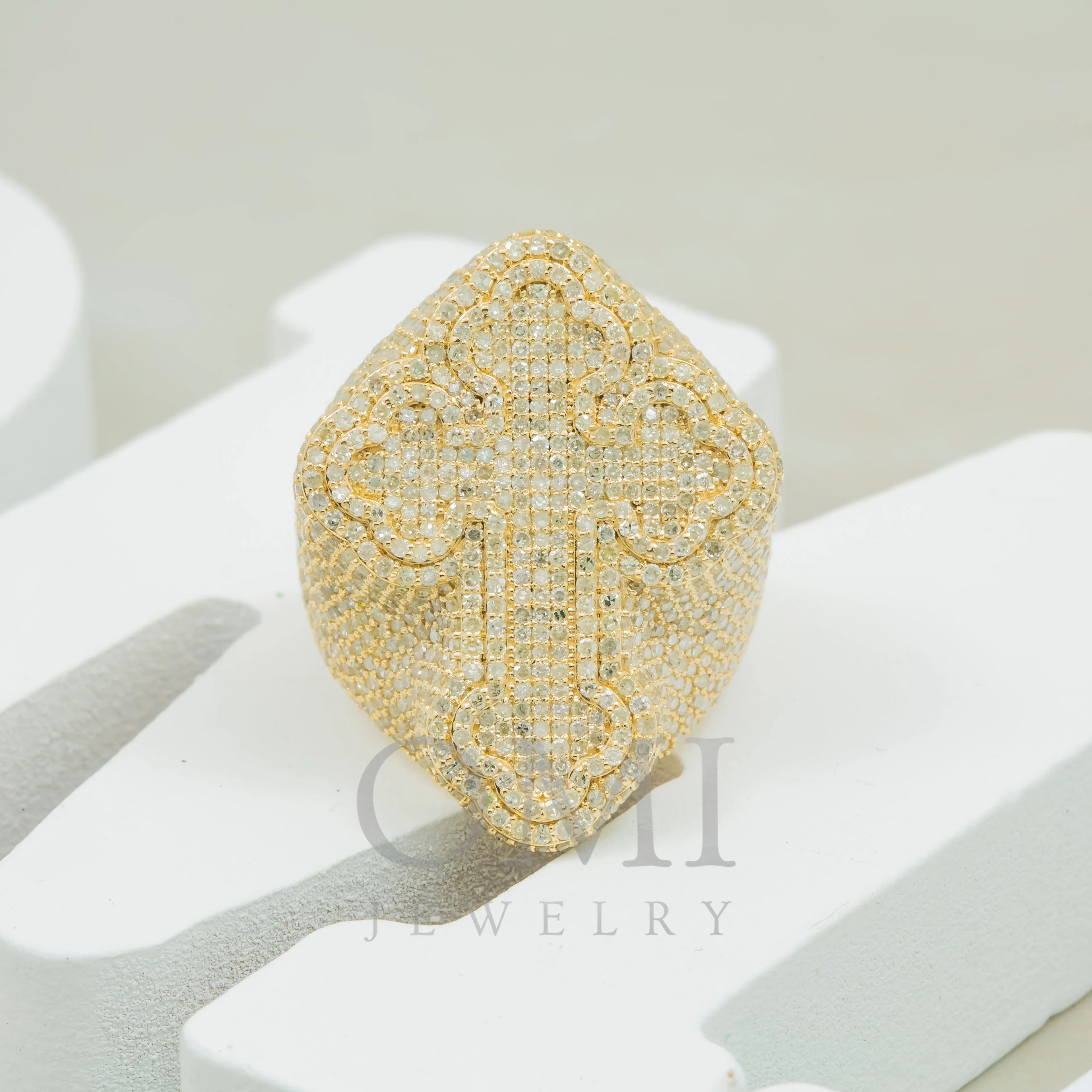 10K GOLD ROUND DIAMOND CROSS RING 5.01 CT