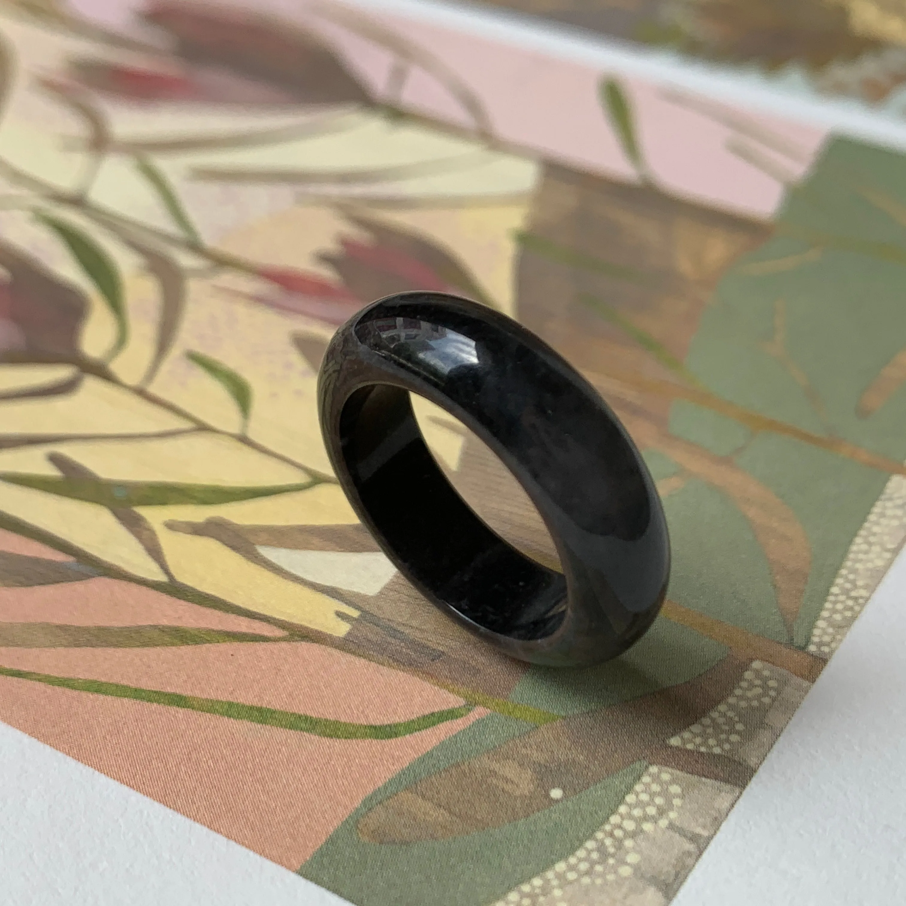 14.3mm A-Grade Natural Black Jadeite Ring Band No. 162150