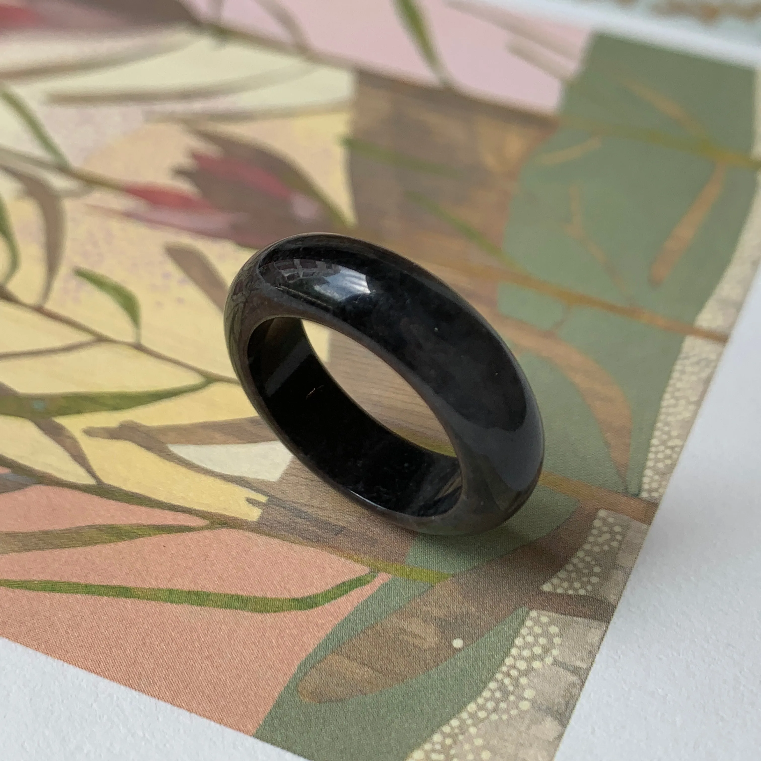 14.3mm A-Grade Natural Black Jadeite Ring Band No. 162150