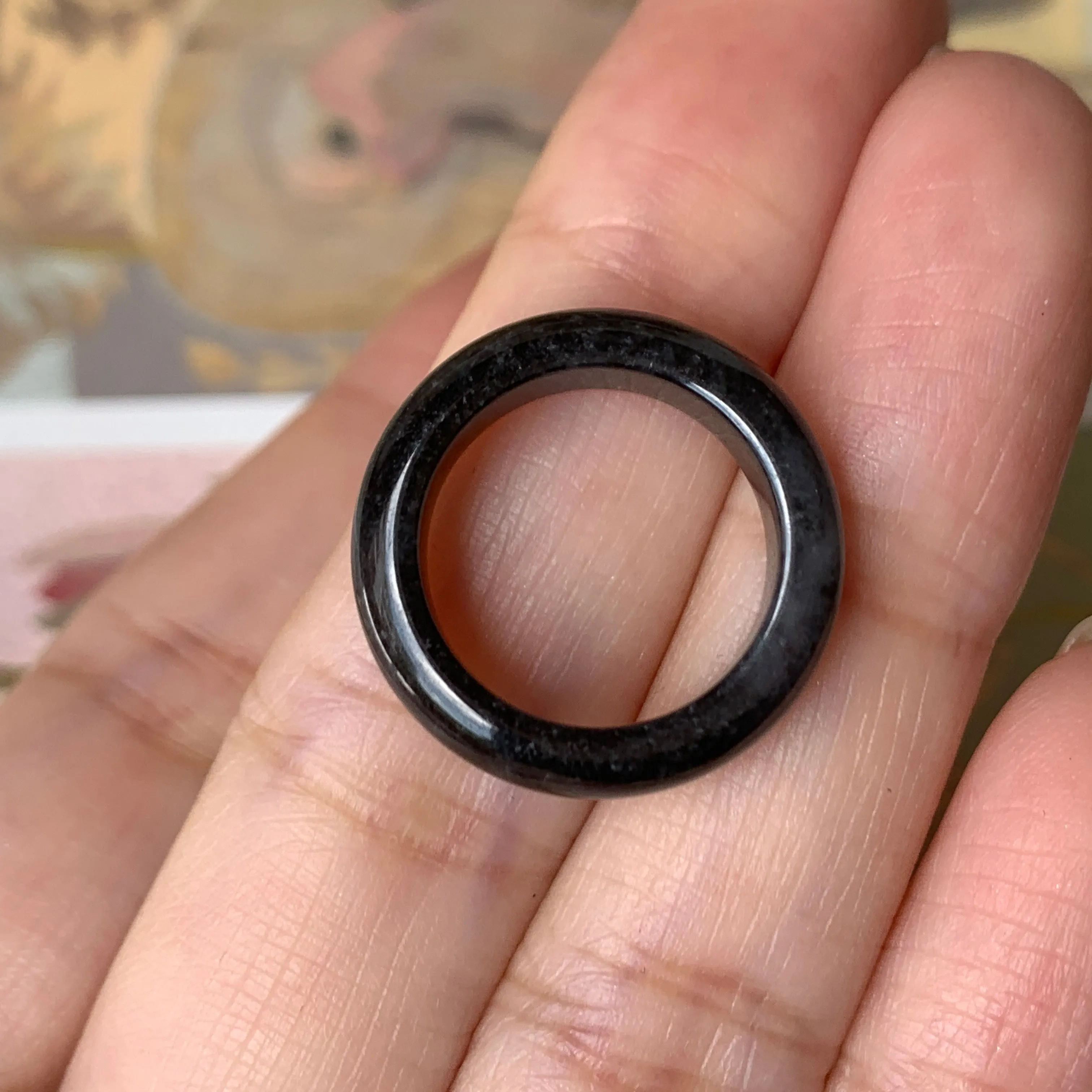 14.3mm A-Grade Natural Black Jadeite Ring Band No. 162150