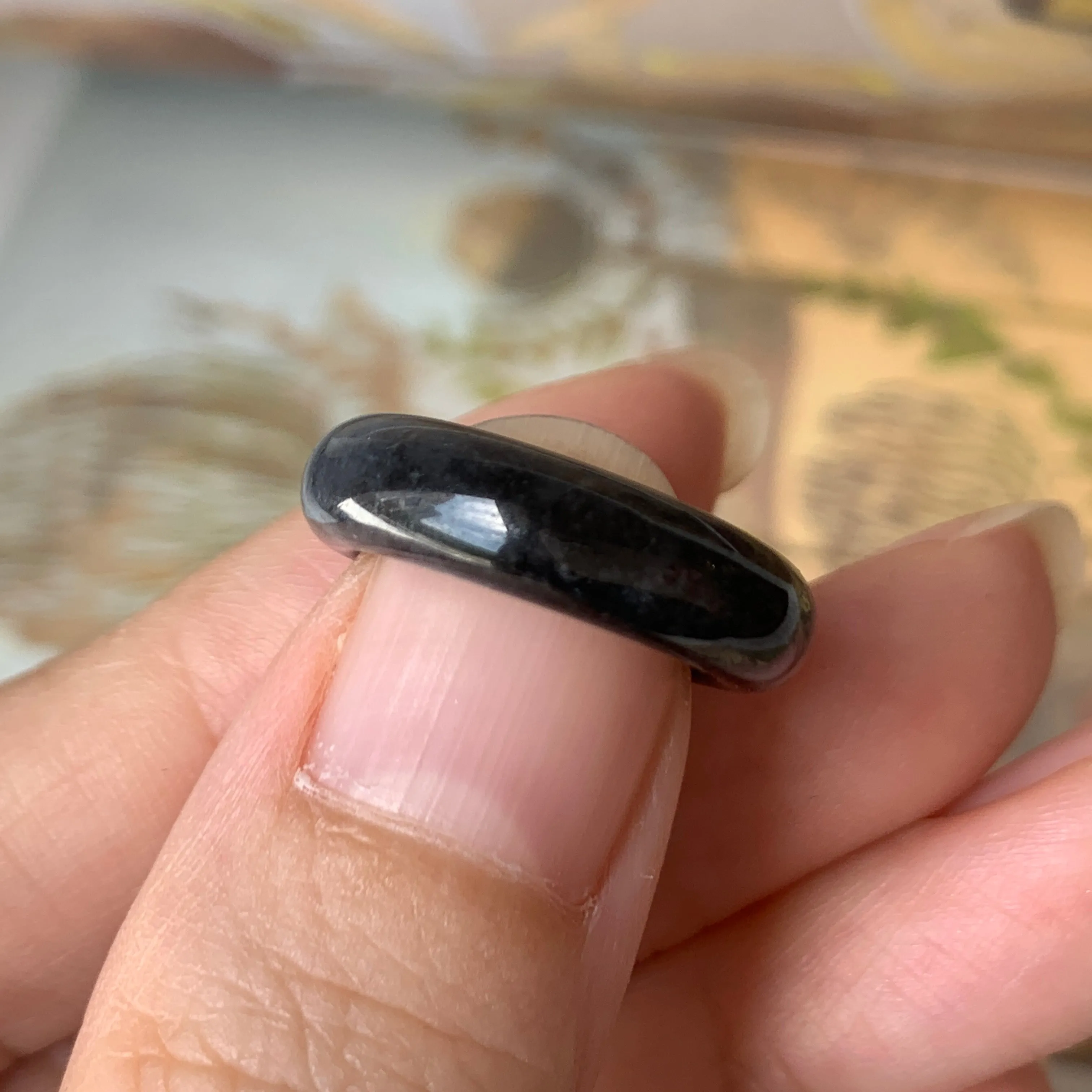 14.3mm A-Grade Natural Black Jadeite Ring Band No. 162150