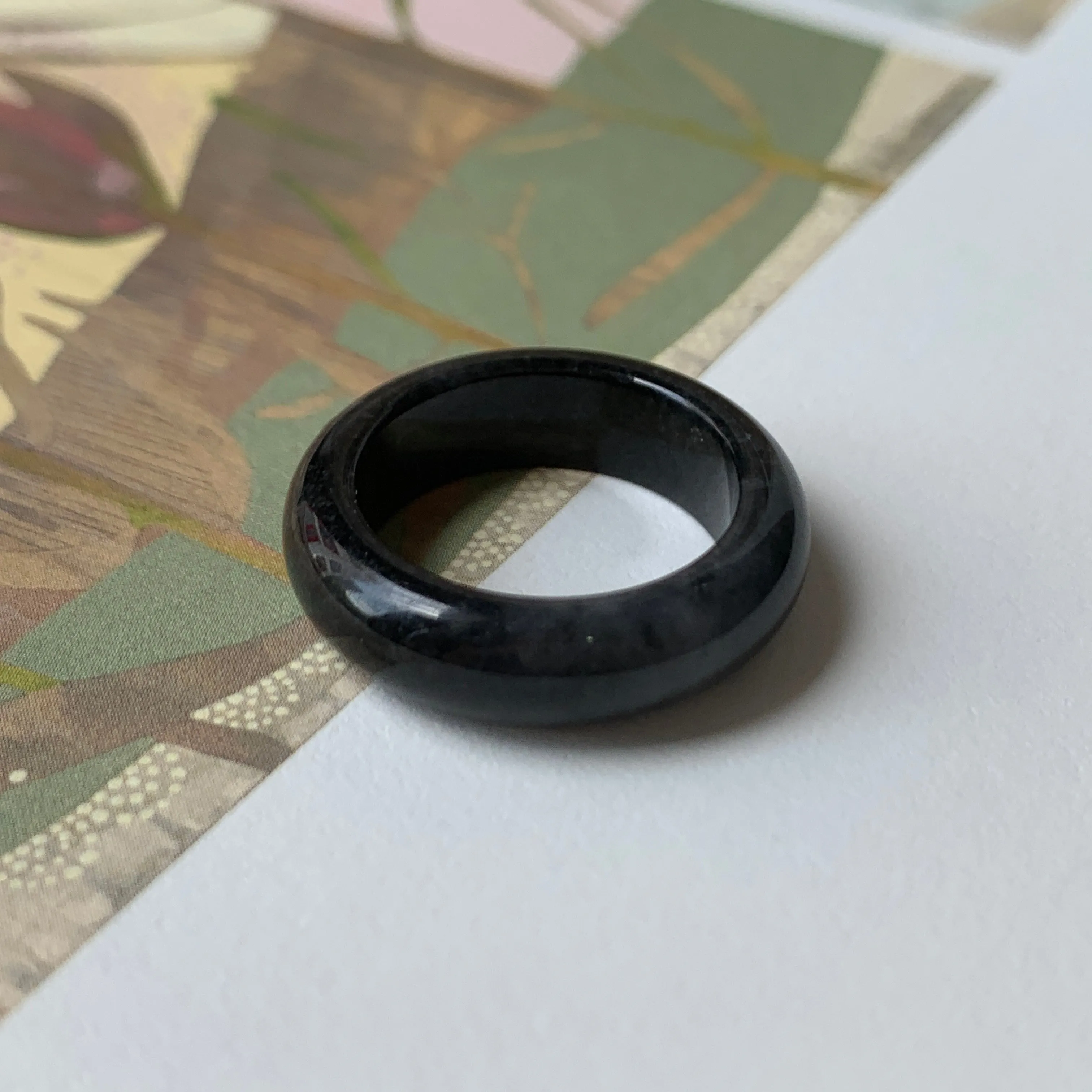 14.3mm A-Grade Natural Black Jadeite Ring Band No. 162150