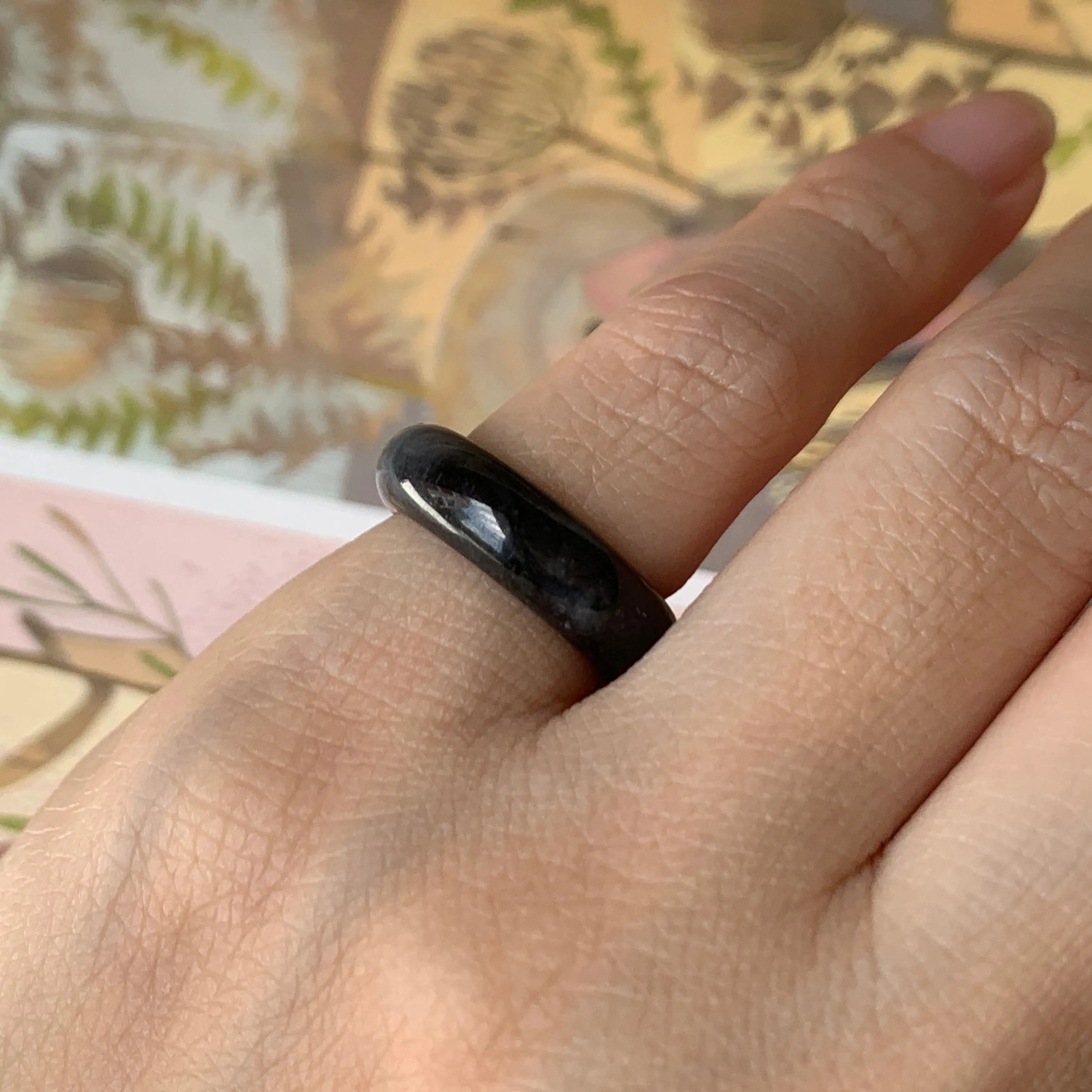 14.3mm A-Grade Natural Black Jadeite Ring Band No. 162150