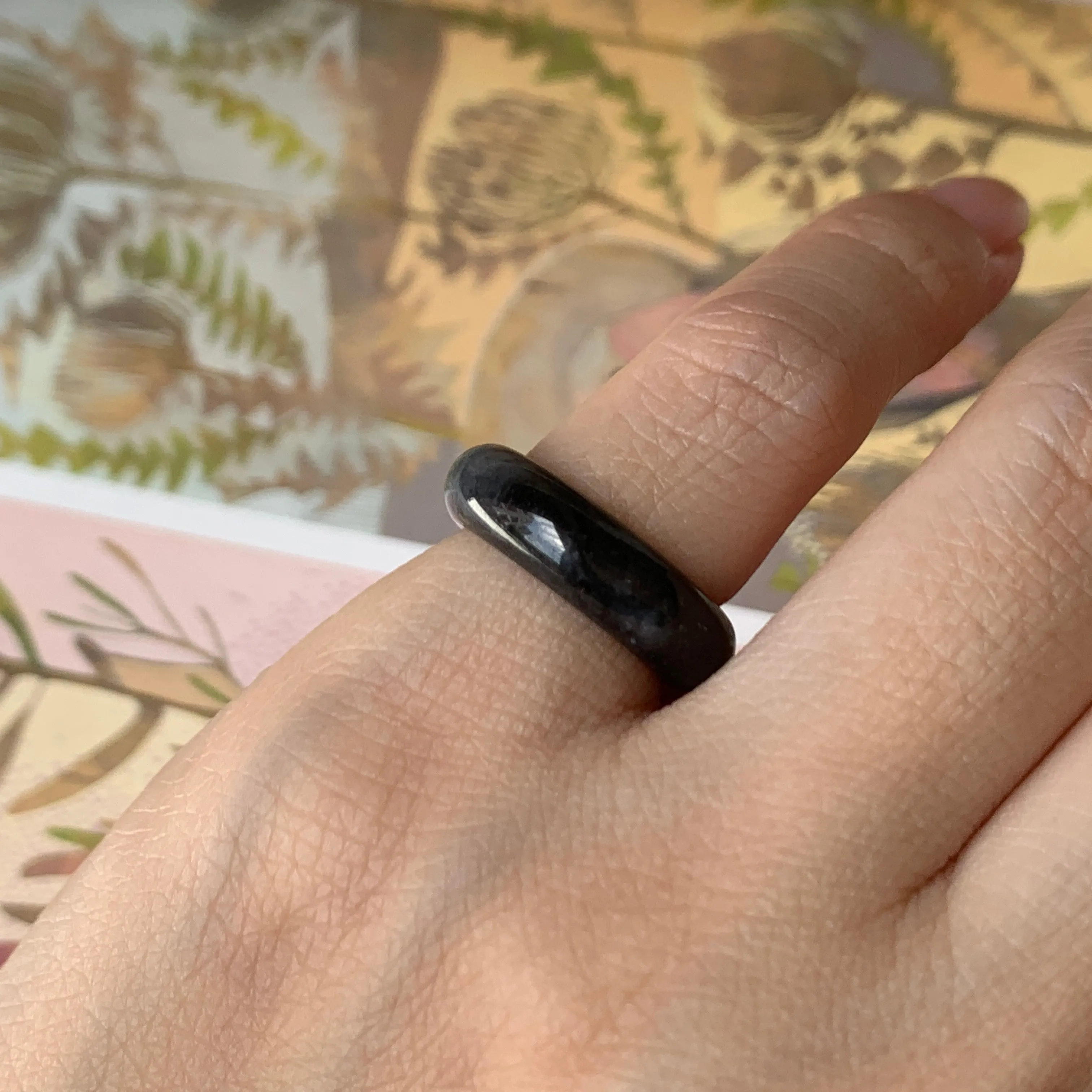 14.3mm A-Grade Natural Black Jadeite Ring Band No. 162150