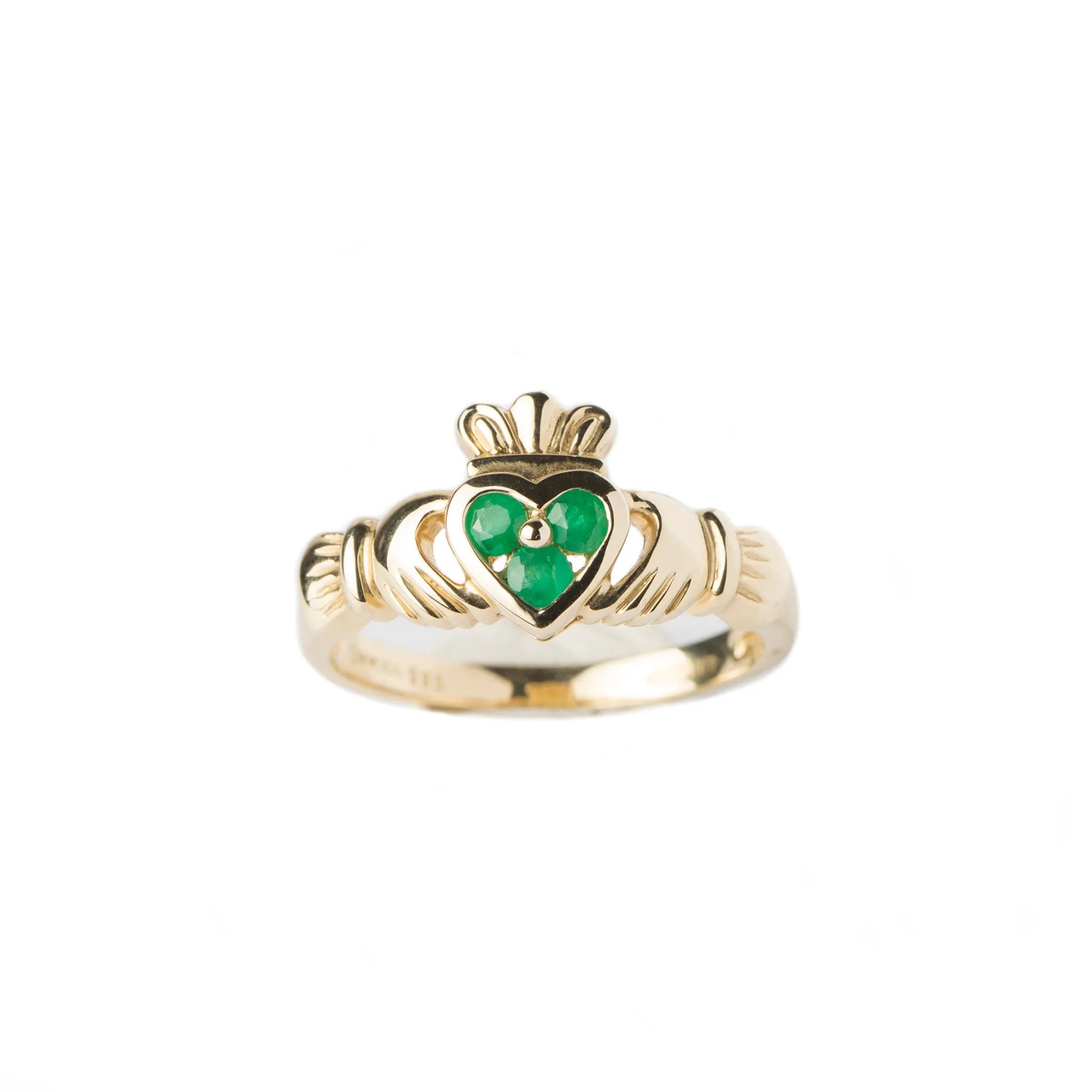 14ct Gold Claddagh With 3 Emeralds