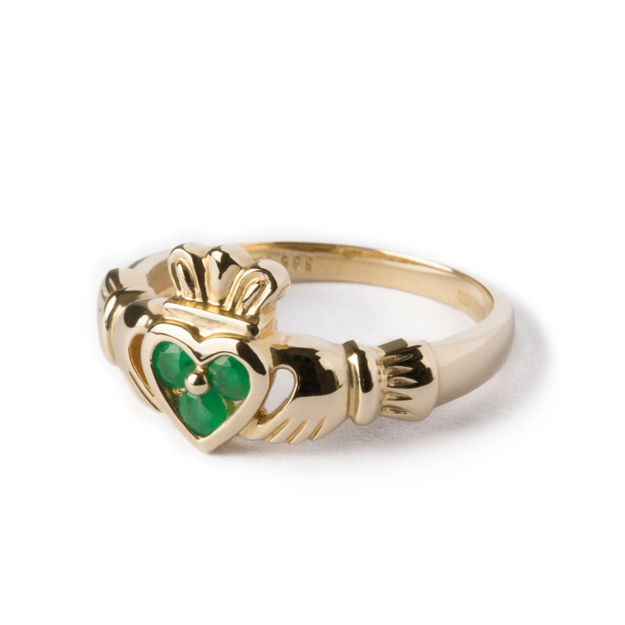 14ct Gold Claddagh With 3 Emeralds