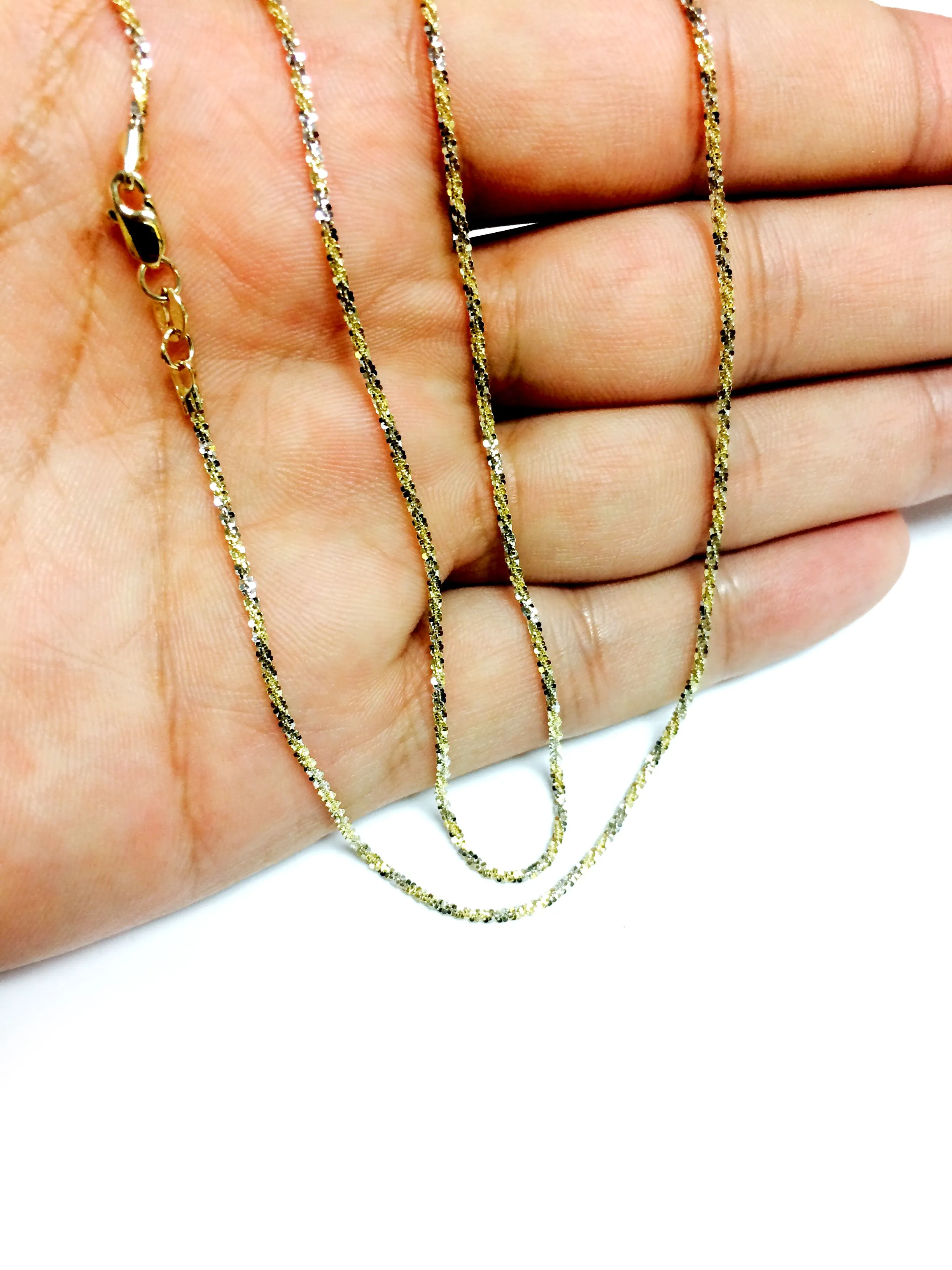 14k 2 Tone Yellow And White Gold Sparkle Chain Necklace, 1.5mm