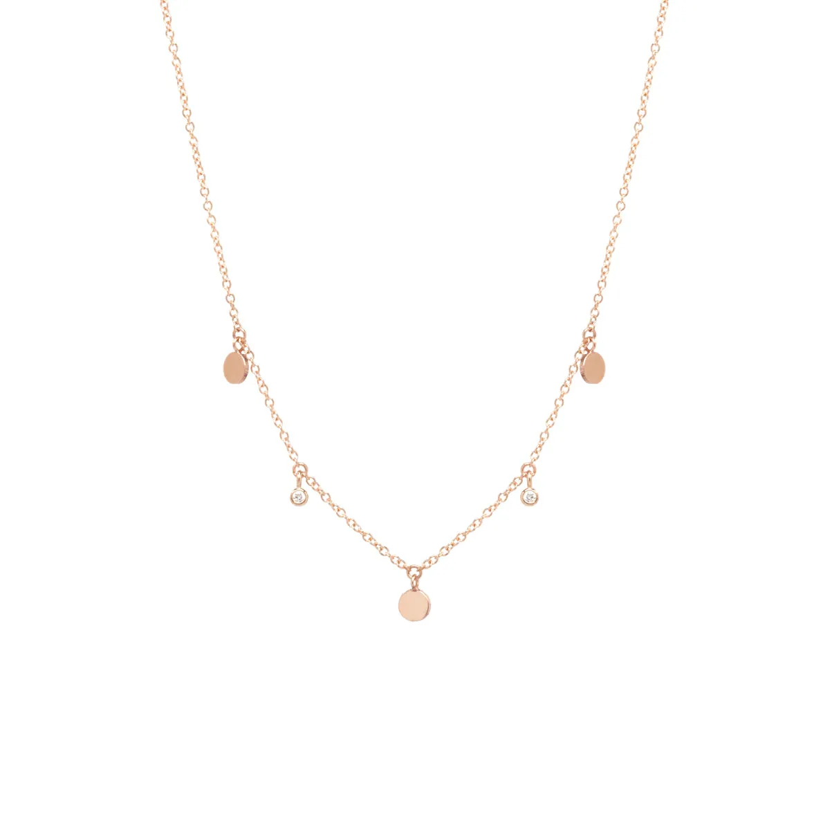 14k 3 Itty Bitty Dangling Disc & Diamond Necklace