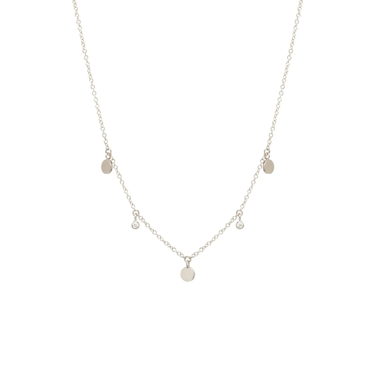 14k 3 Itty Bitty Dangling Disc & Diamond Necklace