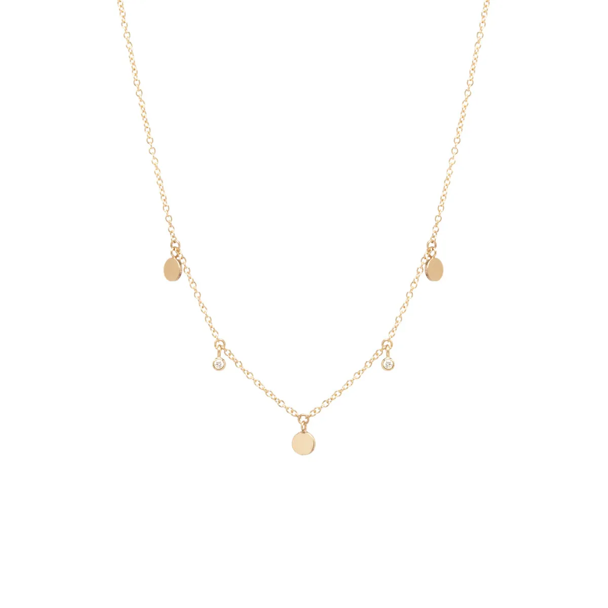 14k 3 Itty Bitty Dangling Disc & Diamond Necklace