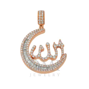 14K GOLD BAGUETTE AND ROUND DIAMOND CRESCENT MOON ALLAH PENDANT 2.00 CTW