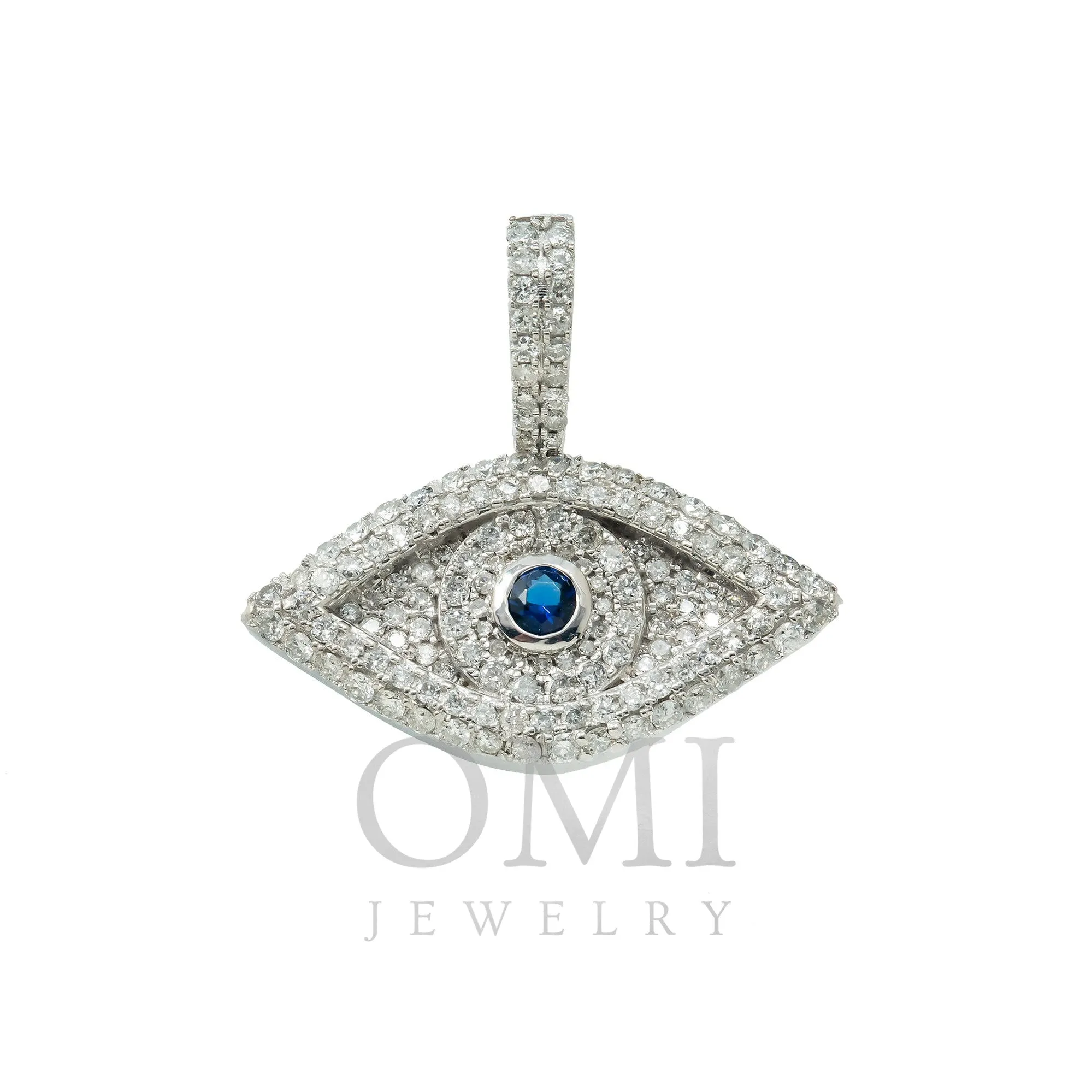 14K GOLD DIAMOND EYE PENDANT WITH BLUE STONE 1.67 CTW