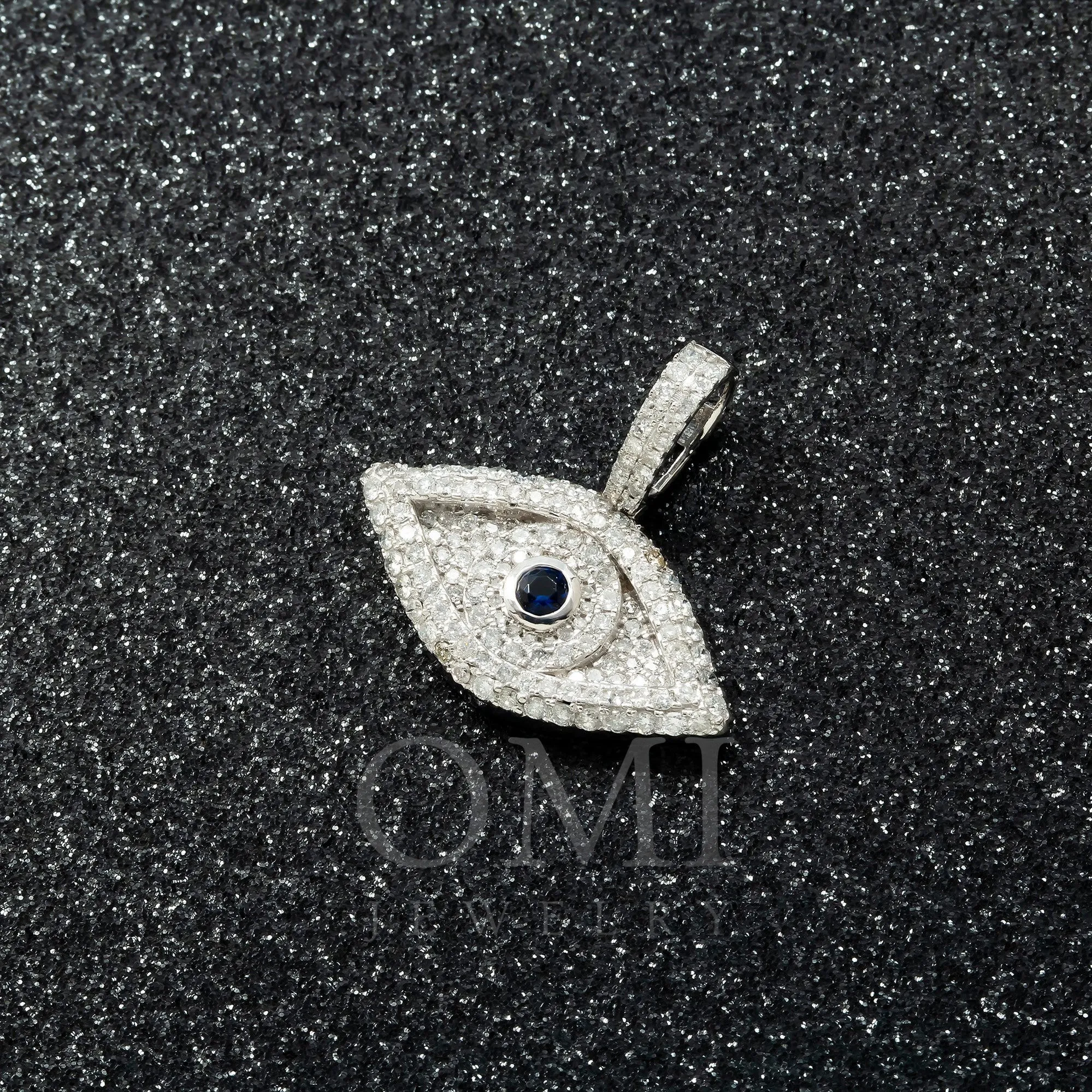 14K GOLD DIAMOND EYE PENDANT WITH BLUE STONE 1.67 CTW