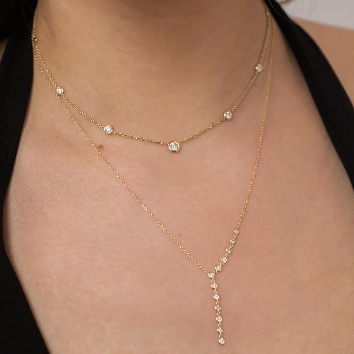 14k Graduated Floating Diamond Station Necklace