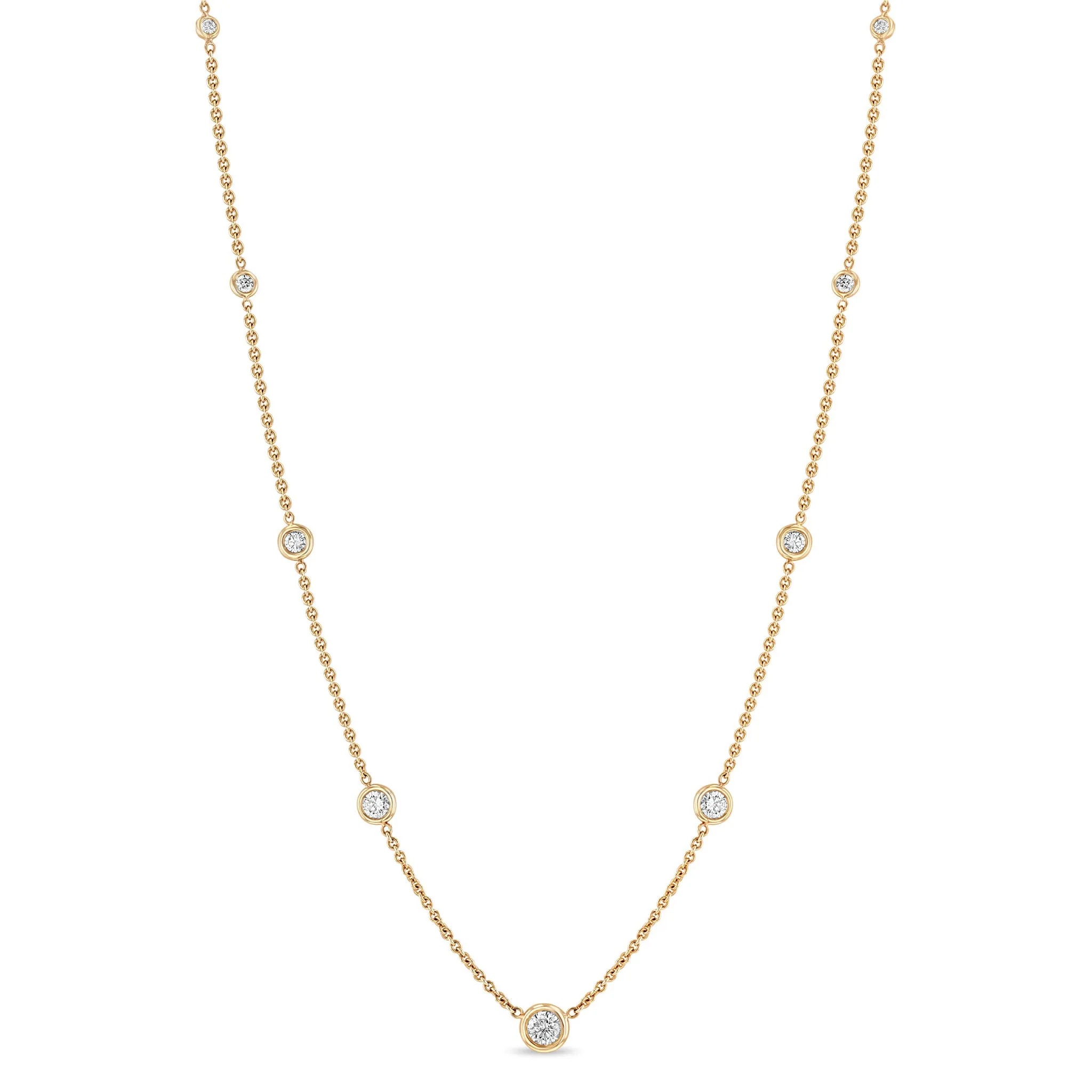 14k Graduated Floating Diamond Station Necklace