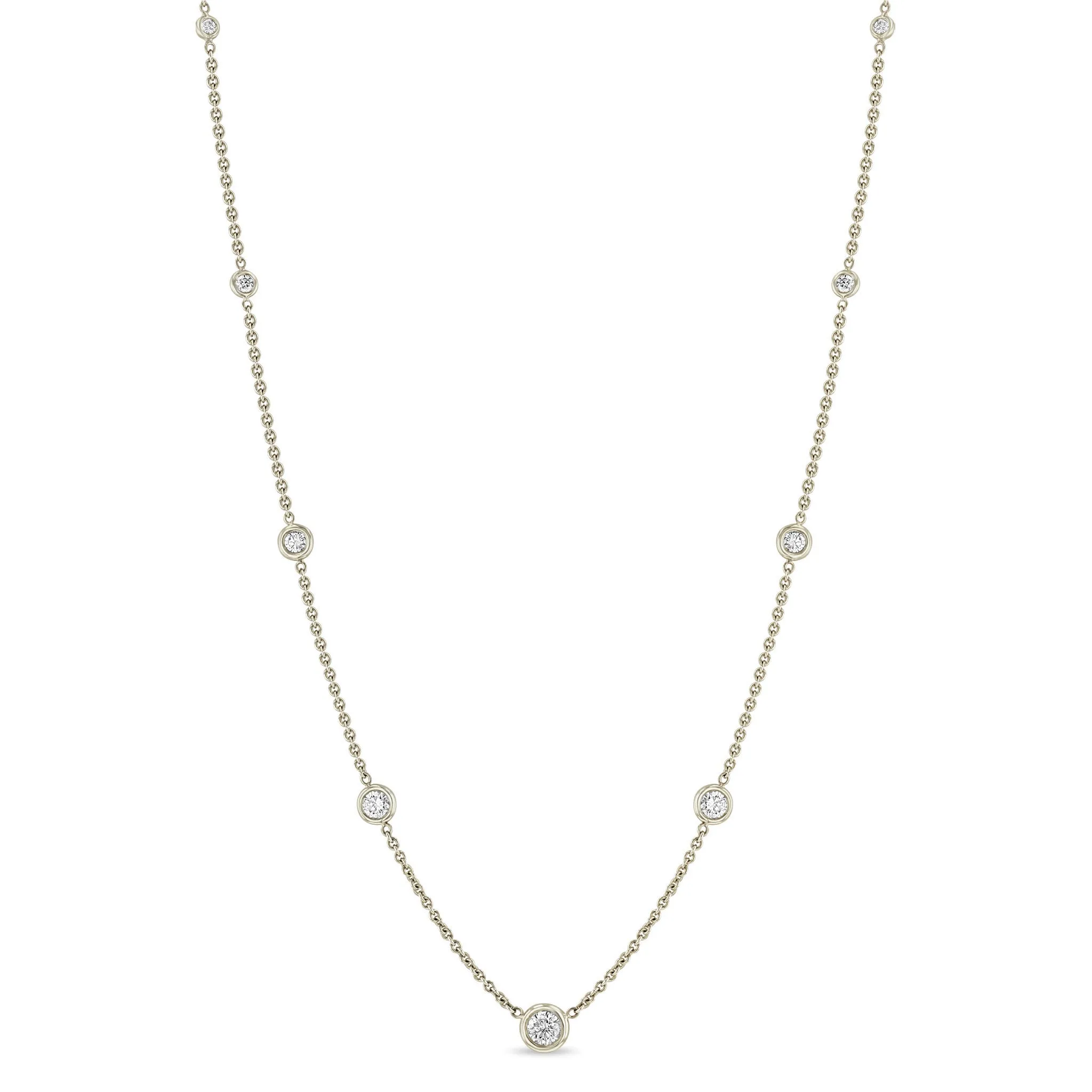 14k Graduated Floating Diamond Station Necklace