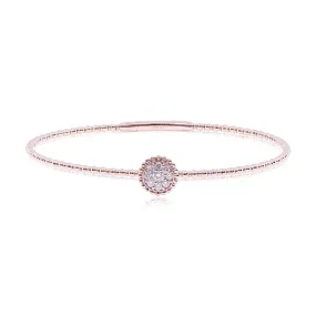 14K ROSE GOLD BEADED DIAMOND FLEXIBLE BANGLE BRACELET - 0.23CTW