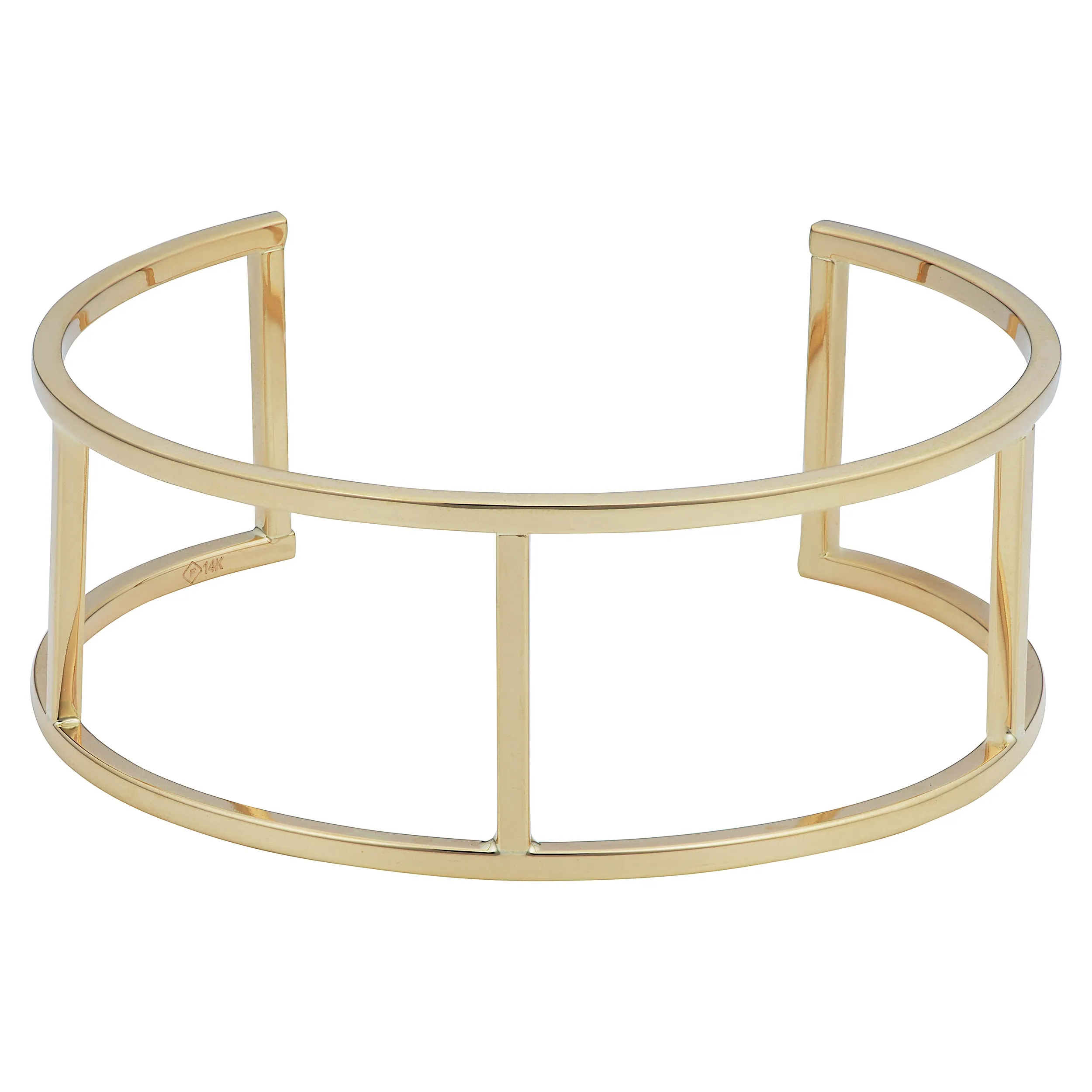 14k Yellow Gold Bar Women's Cuff Bracelet, 7.5