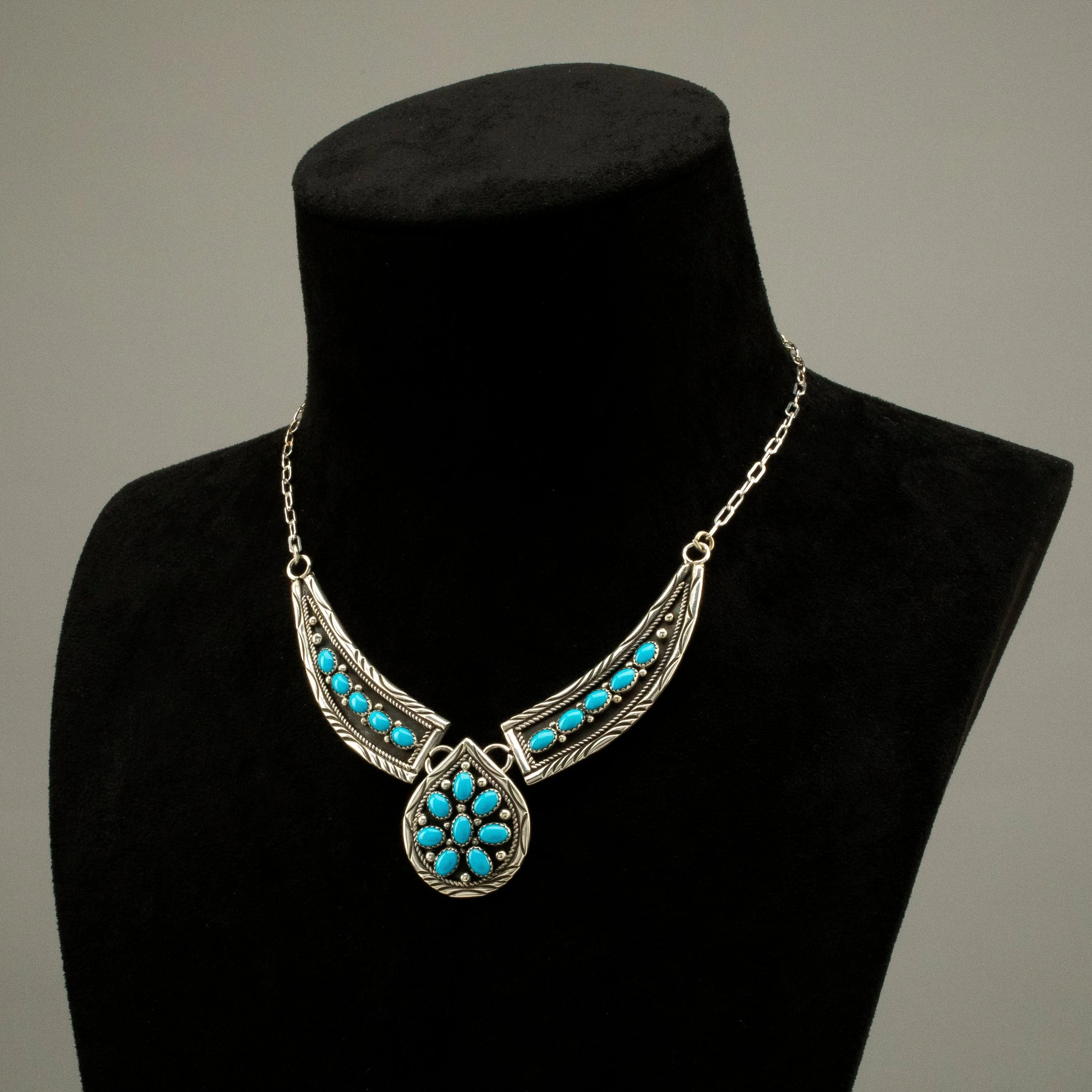 16 Bobby Johnson Sleeping Beauty Turquoise Navajo USA Native American Made 925 Sterling Silver Choker Necklace