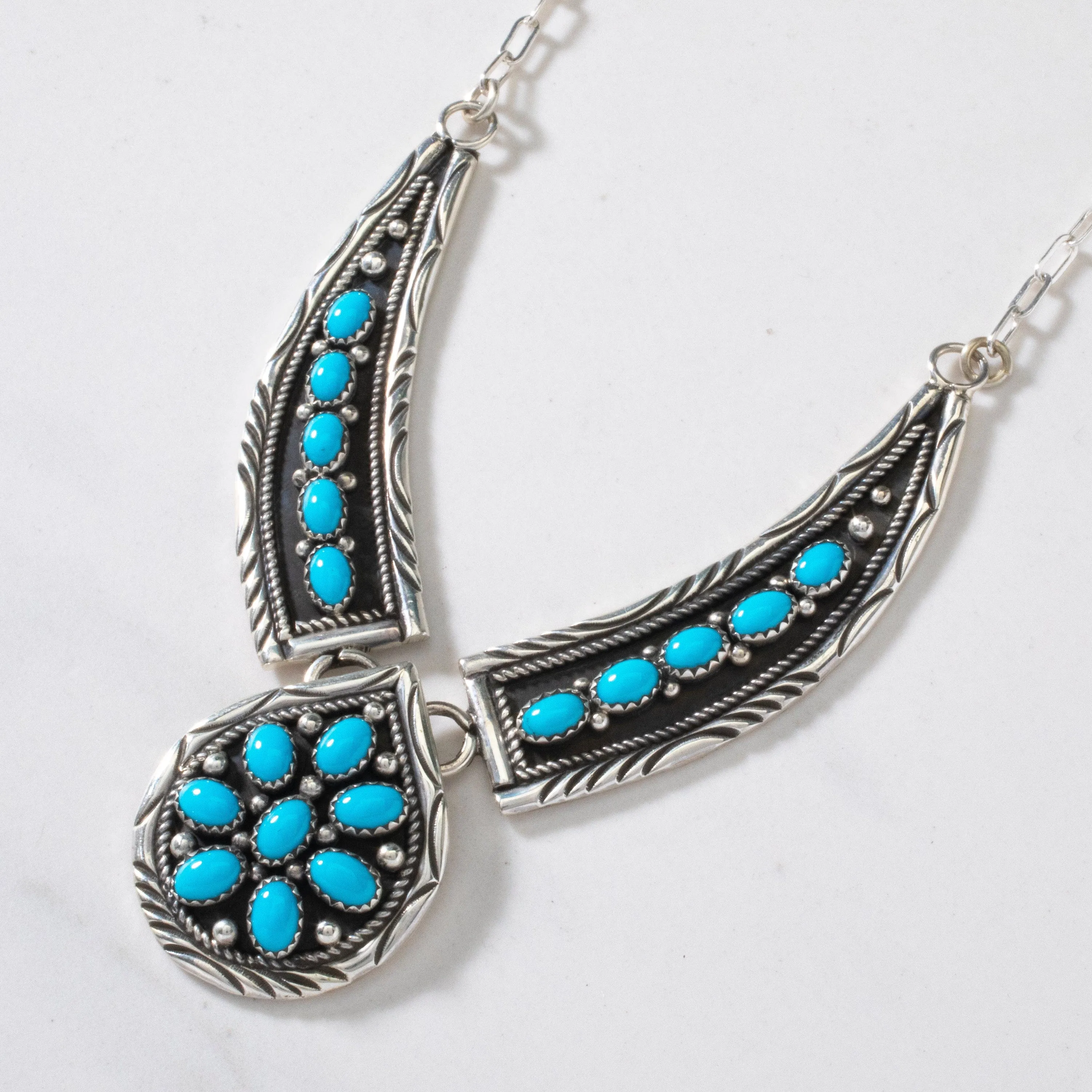 16 Bobby Johnson Sleeping Beauty Turquoise Navajo USA Native American Made 925 Sterling Silver Choker Necklace