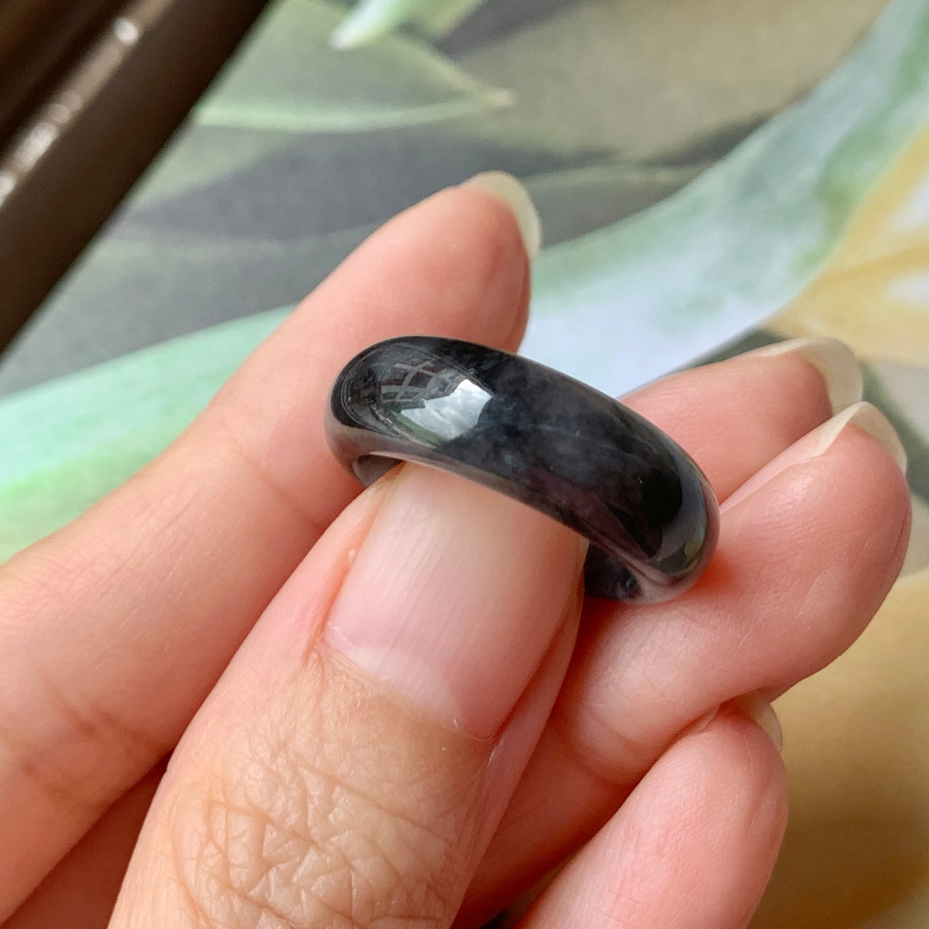 17.1mm A-Grade Natural Black Jadeite Ring Band No. 162155