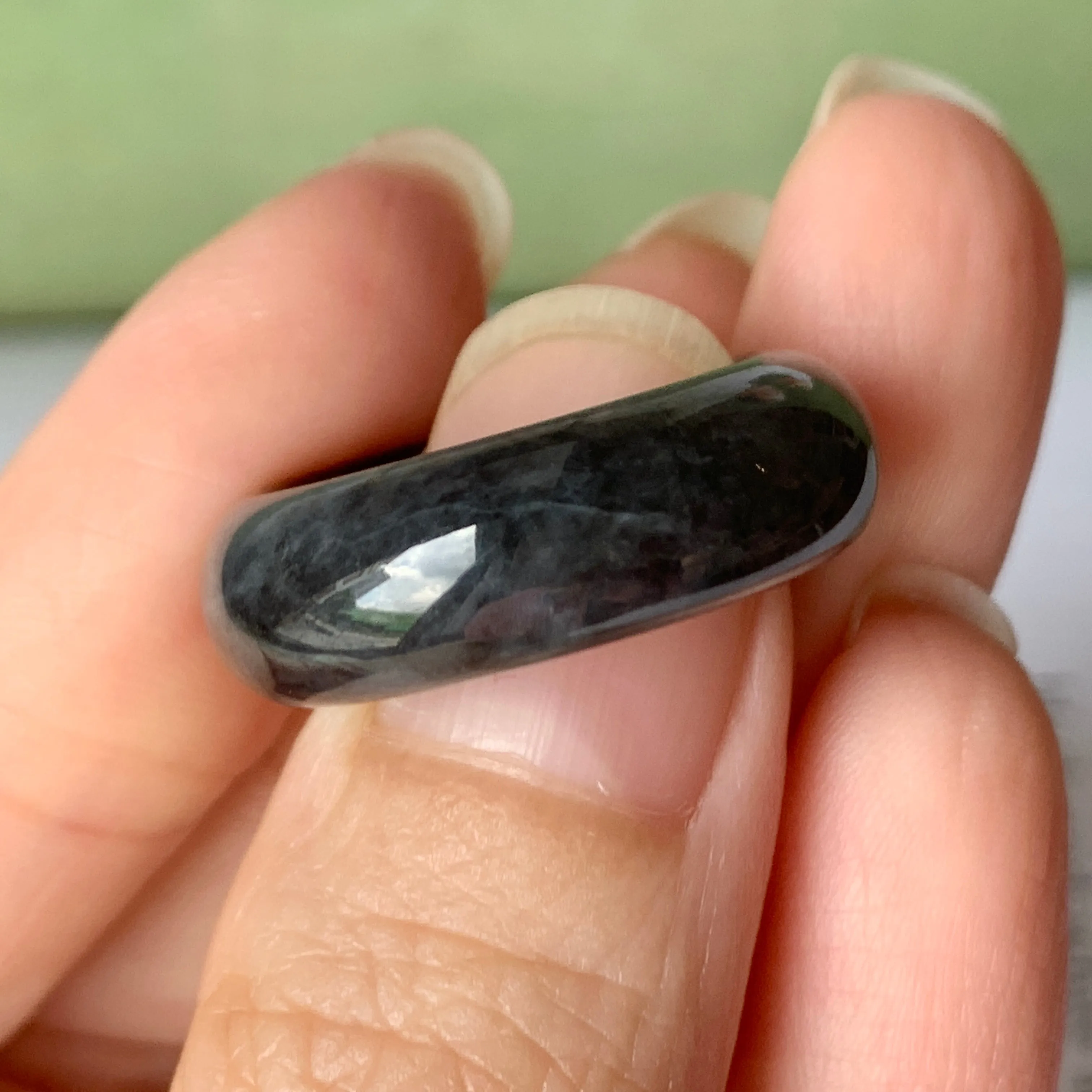 17.1mm A-Grade Natural Black Jadeite Ring Band No. 162155