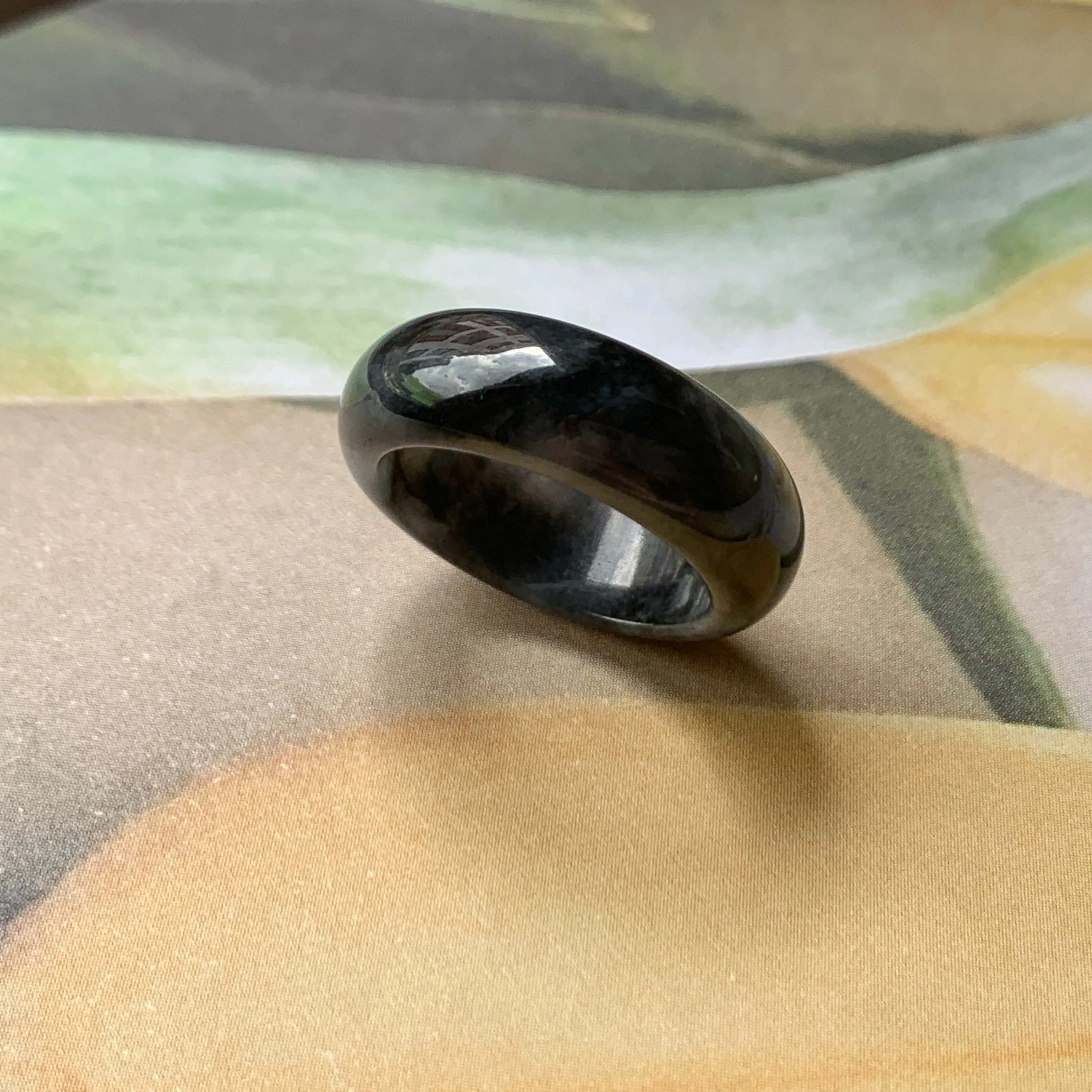 17.1mm A-Grade Natural Black Jadeite Ring Band No. 162155