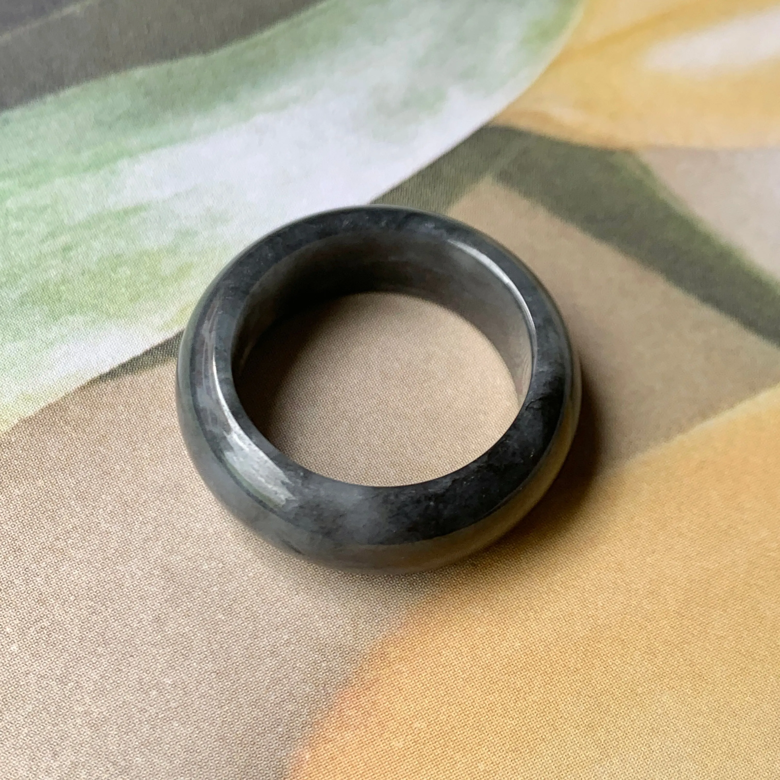 17.1mm A-Grade Natural Black Jadeite Ring Band No. 162155