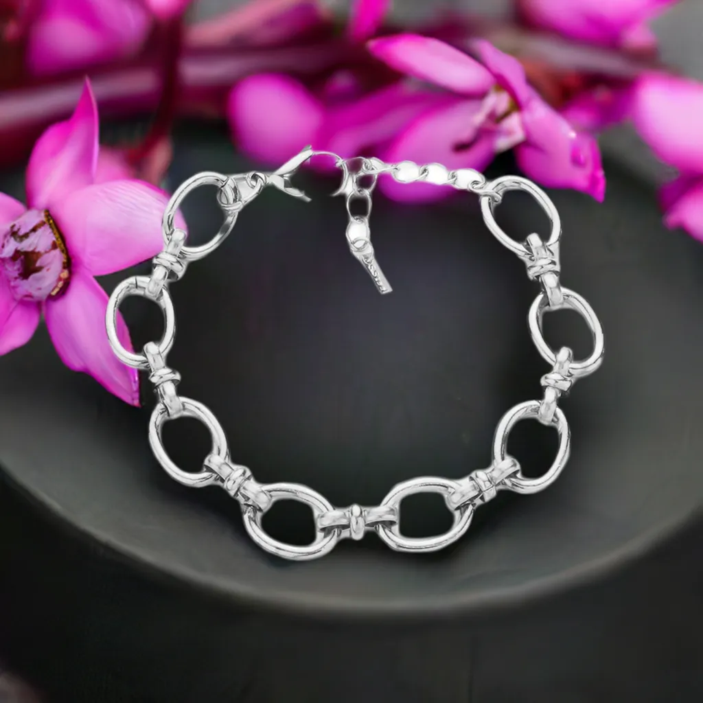 18 Karat White Gold Dipped Stainless-Steel Chain-Link Bracelet -Handmade