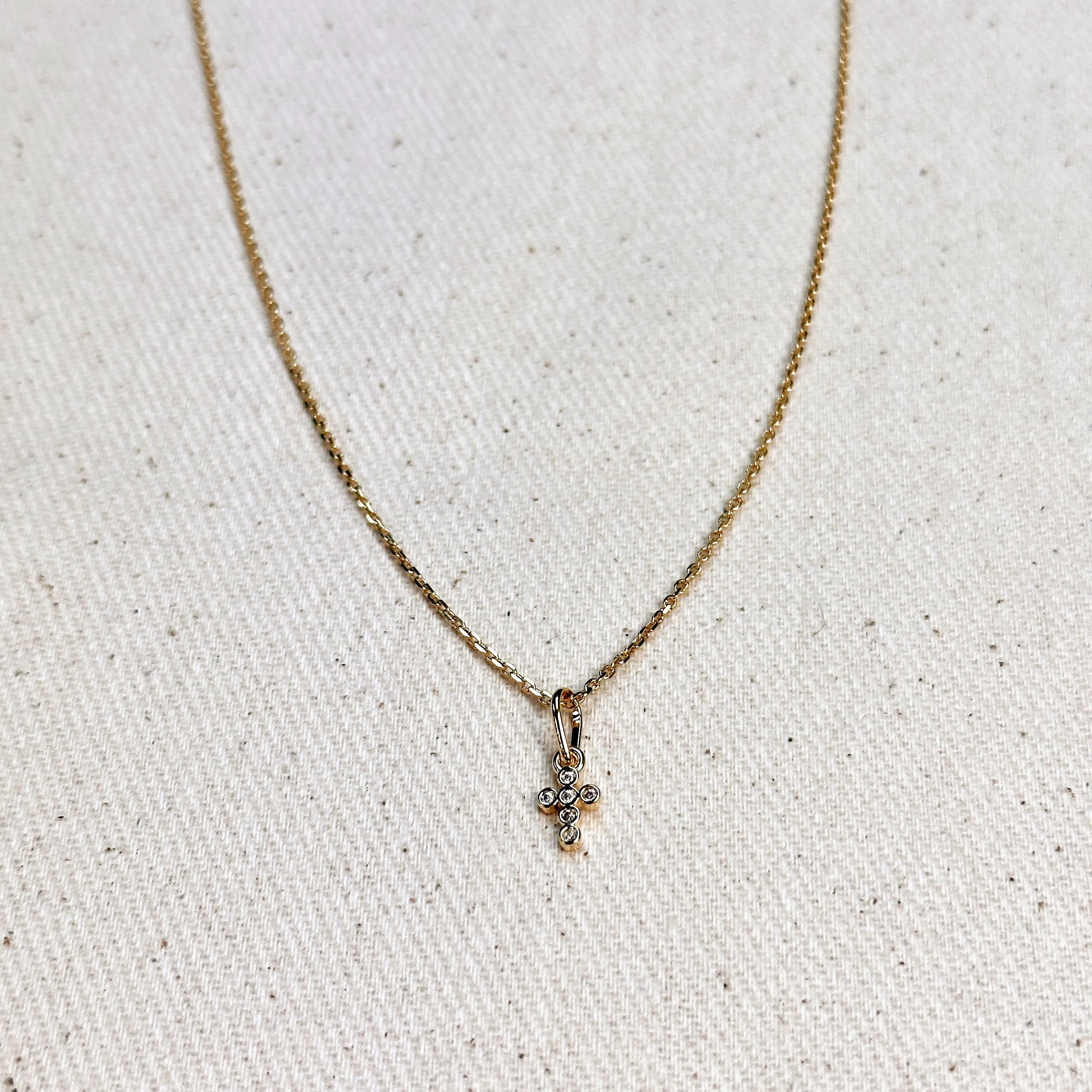 18k Gold Filled Mini Bezel CZ Cross Charm