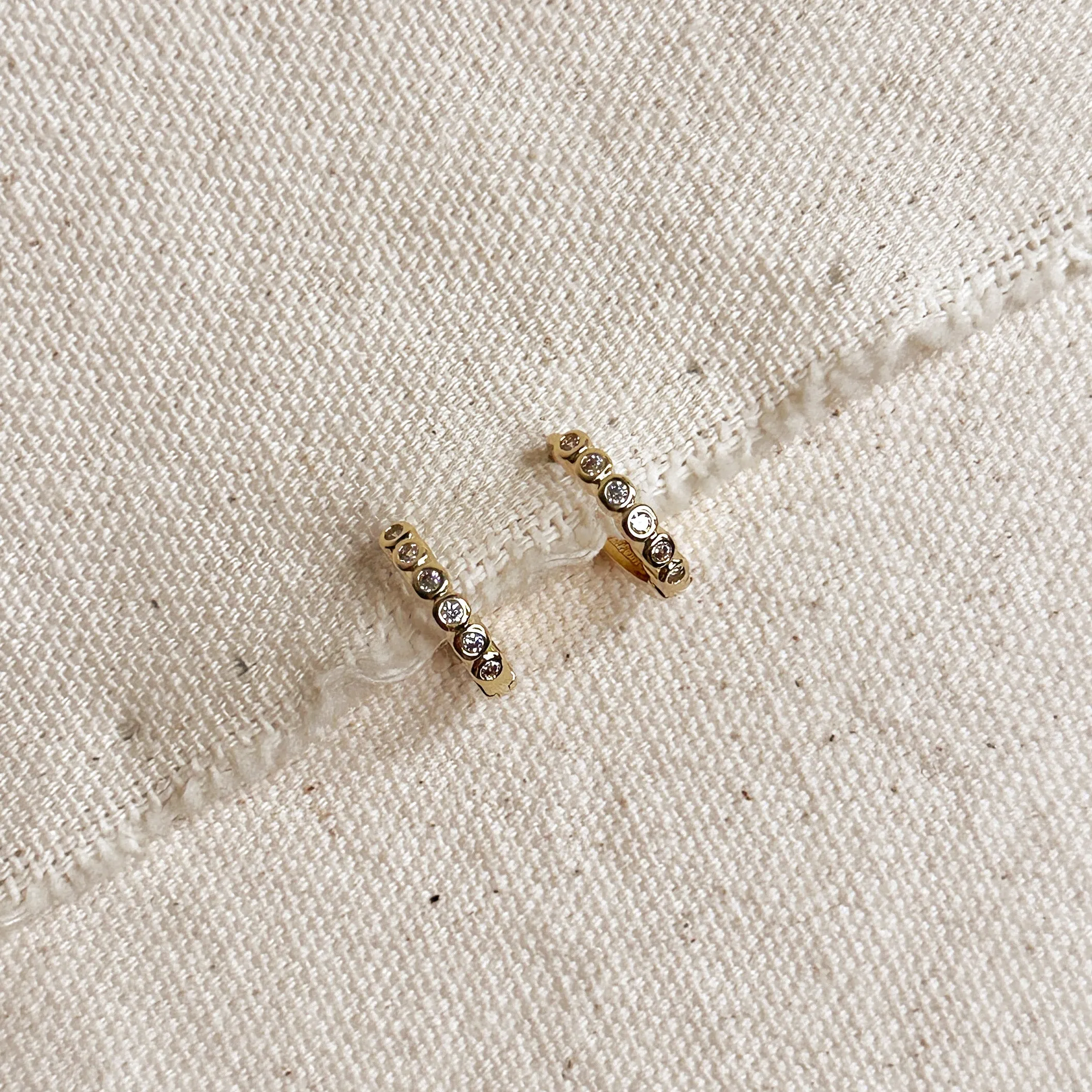 18k Gold Filled Mini Bezel CZ Hoop Earrings