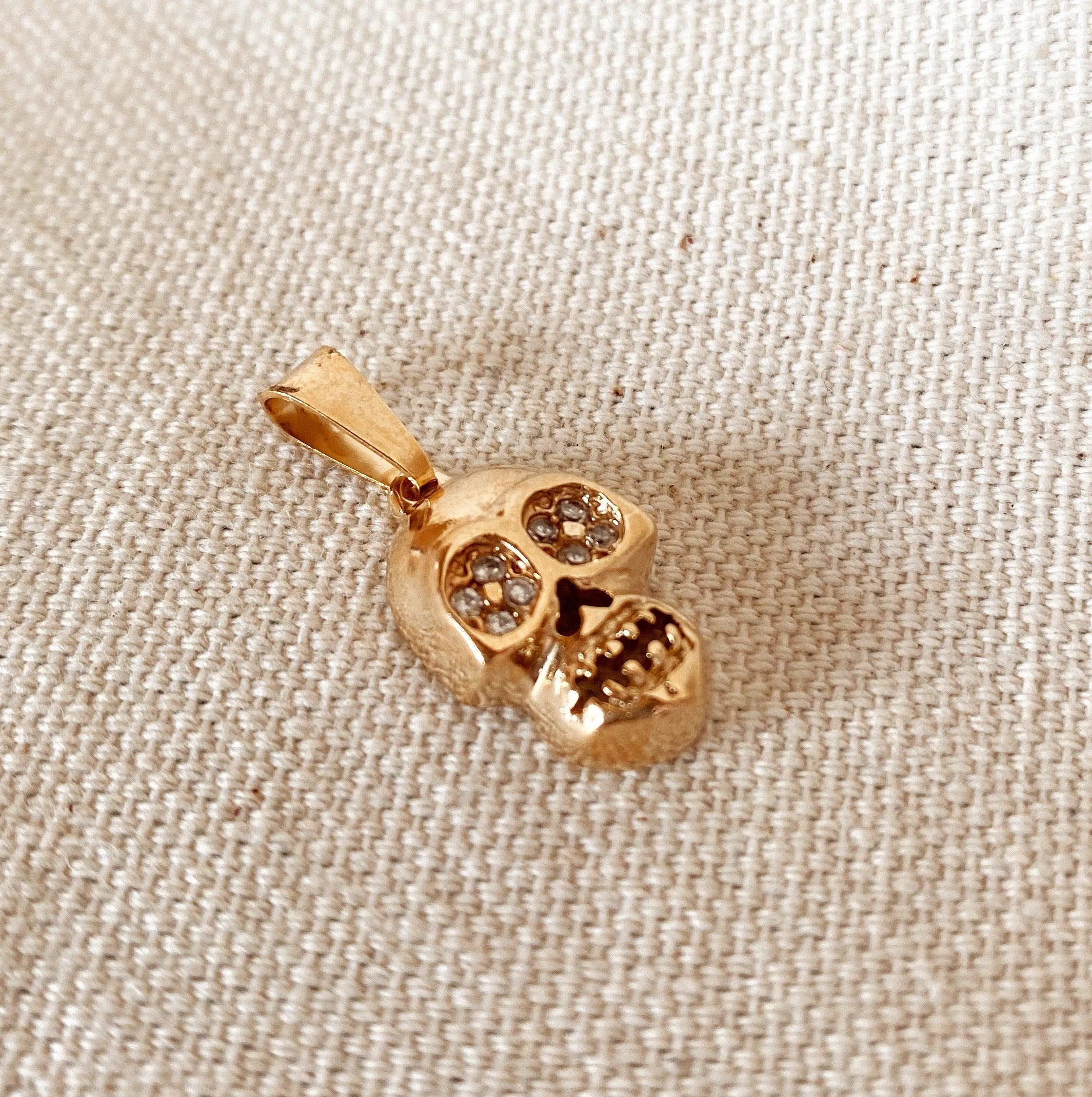 18k Gold Filled Skull Pendant Featuring Micro Pave Cubic Zirconia