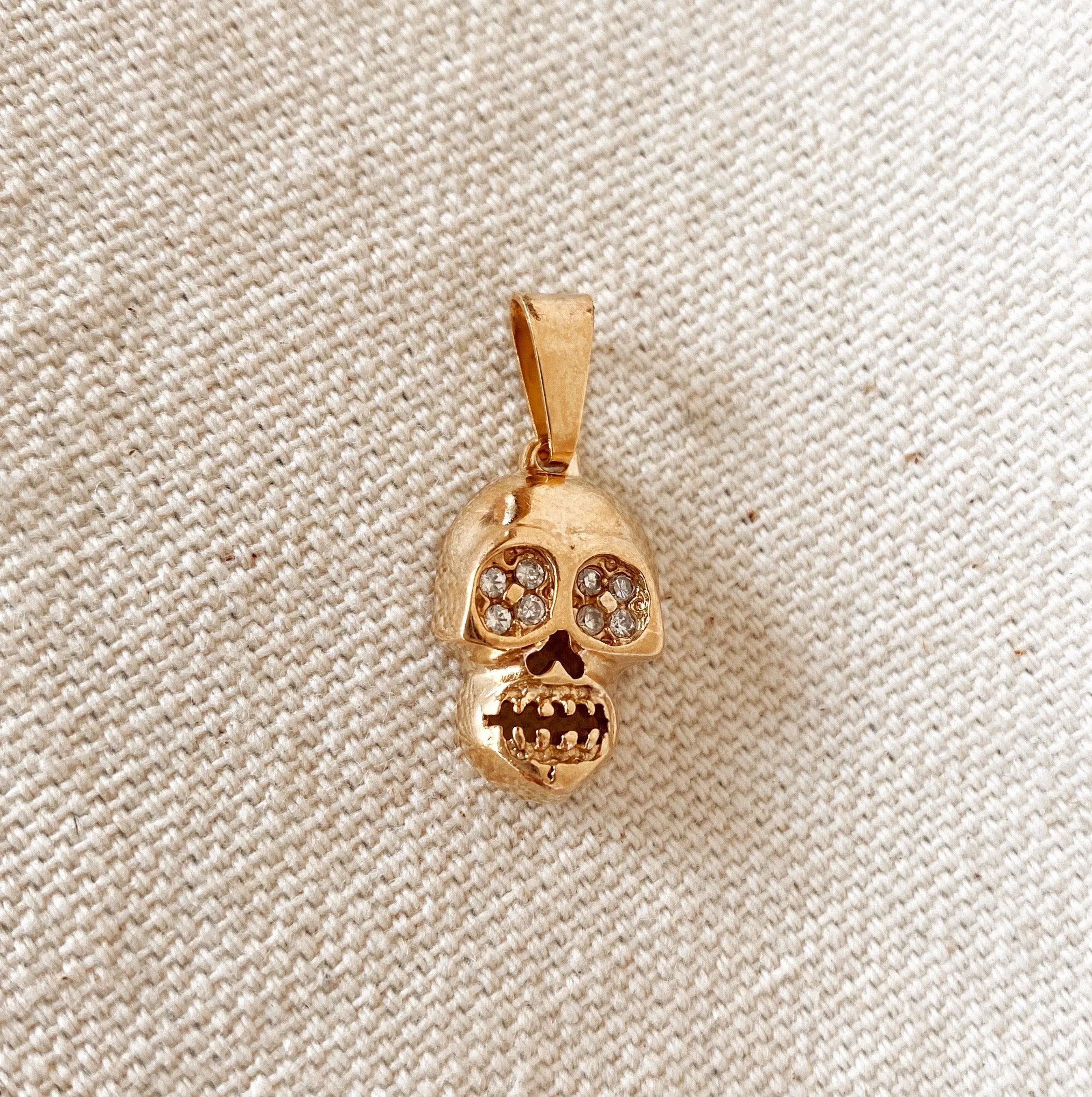 18k Gold Filled Skull Pendant Featuring Micro Pave Cubic Zirconia