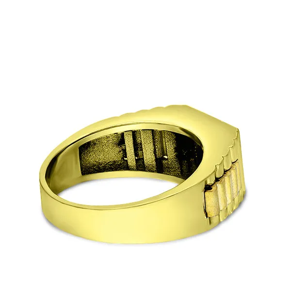 18k Gold Ring For Men with Natural Rectangle Black Onyx Stone