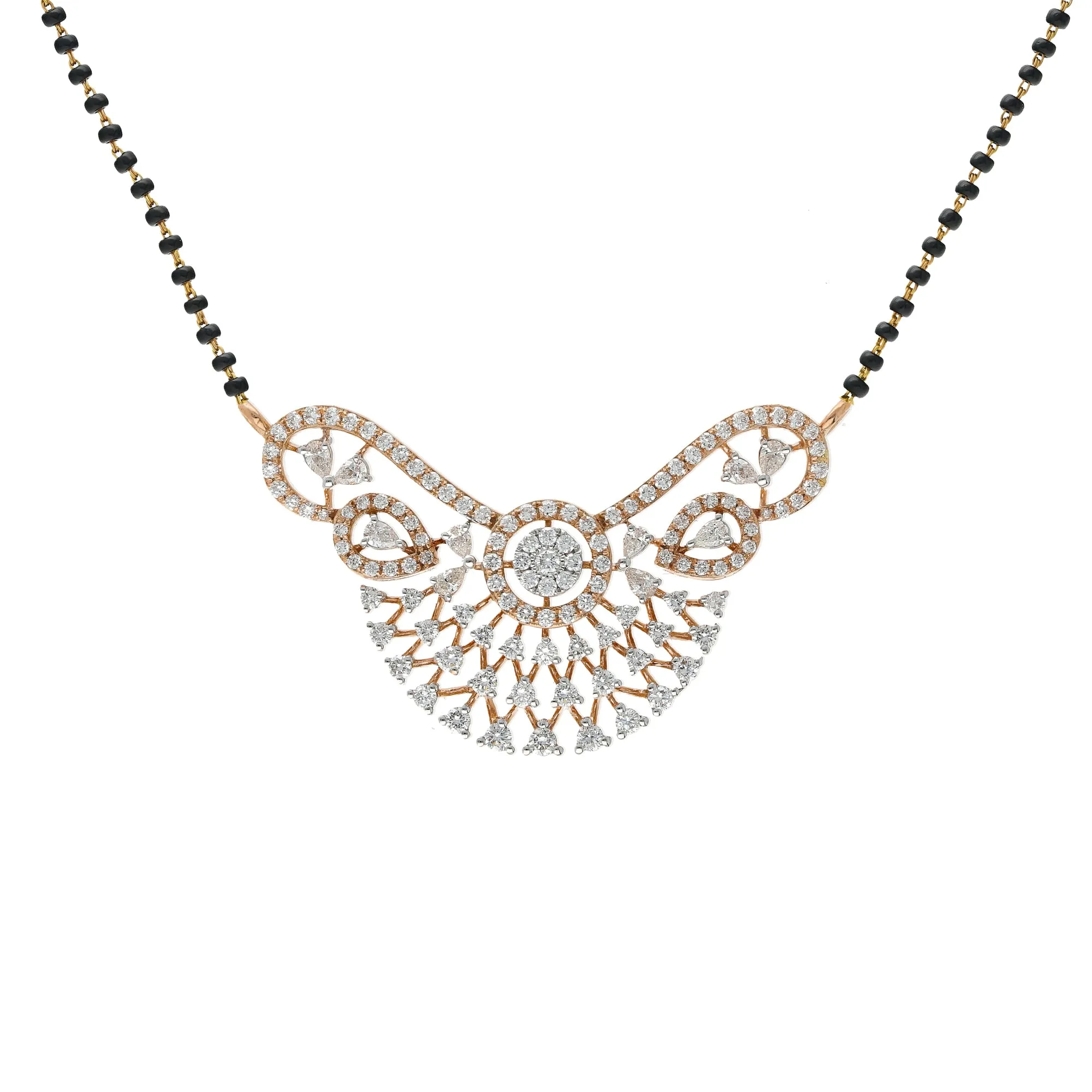 18K Rose Gold 1.17ct Diamond Mangalsutra Necklace Set