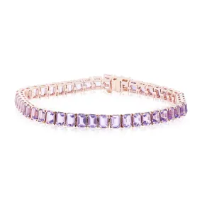 18K ROSE GOLD EMERALD-CUT AMETHYST STRAIGHT LINE TENNIS BRACELET