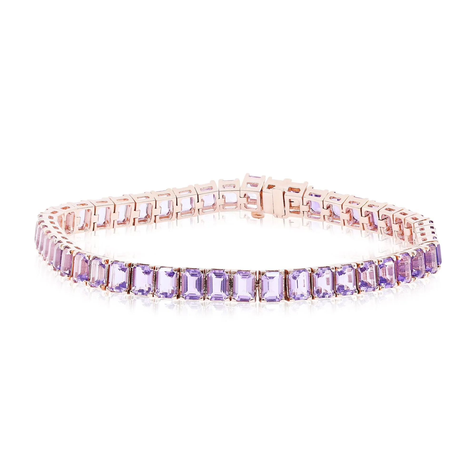 18K ROSE GOLD EMERALD-CUT AMETHYST STRAIGHT LINE TENNIS BRACELET