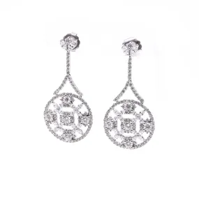 18K WHITE GOLD ROUND BRILLIANT AND MARQUISE DIAMOND DROP STATEMENT EARRINGS