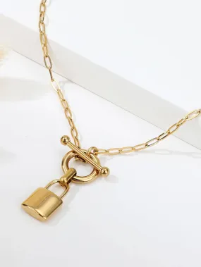 1pc Fashionable Stainless Steel OT Buckle Lock Design Pendant Necklace For Women For Dating Gift