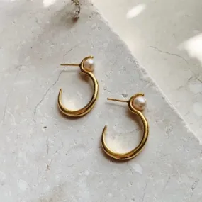 22K Gold Plated Celia Pearl Hoop Earrings