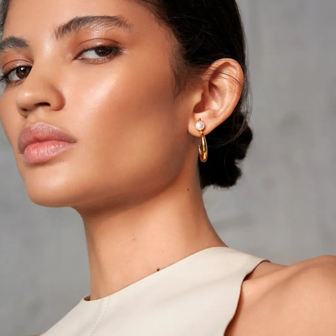 22K Gold Plated Celia Pearl Hoop Earrings