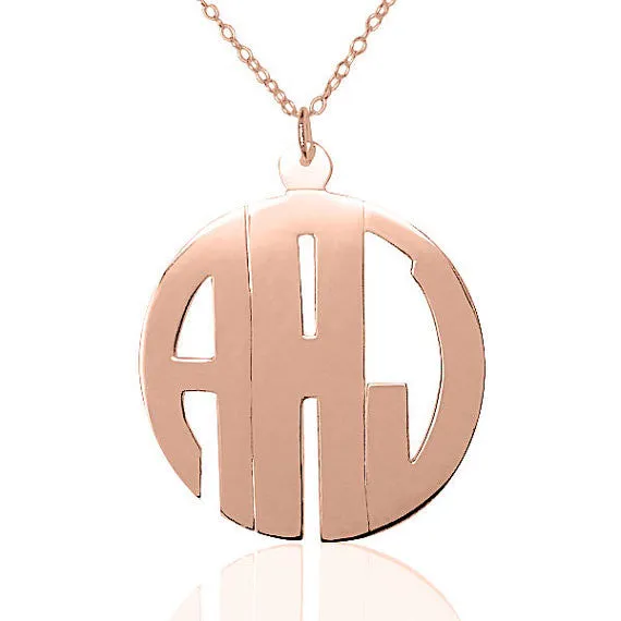 24K Rose Gold Plated Block Monogram Necklace