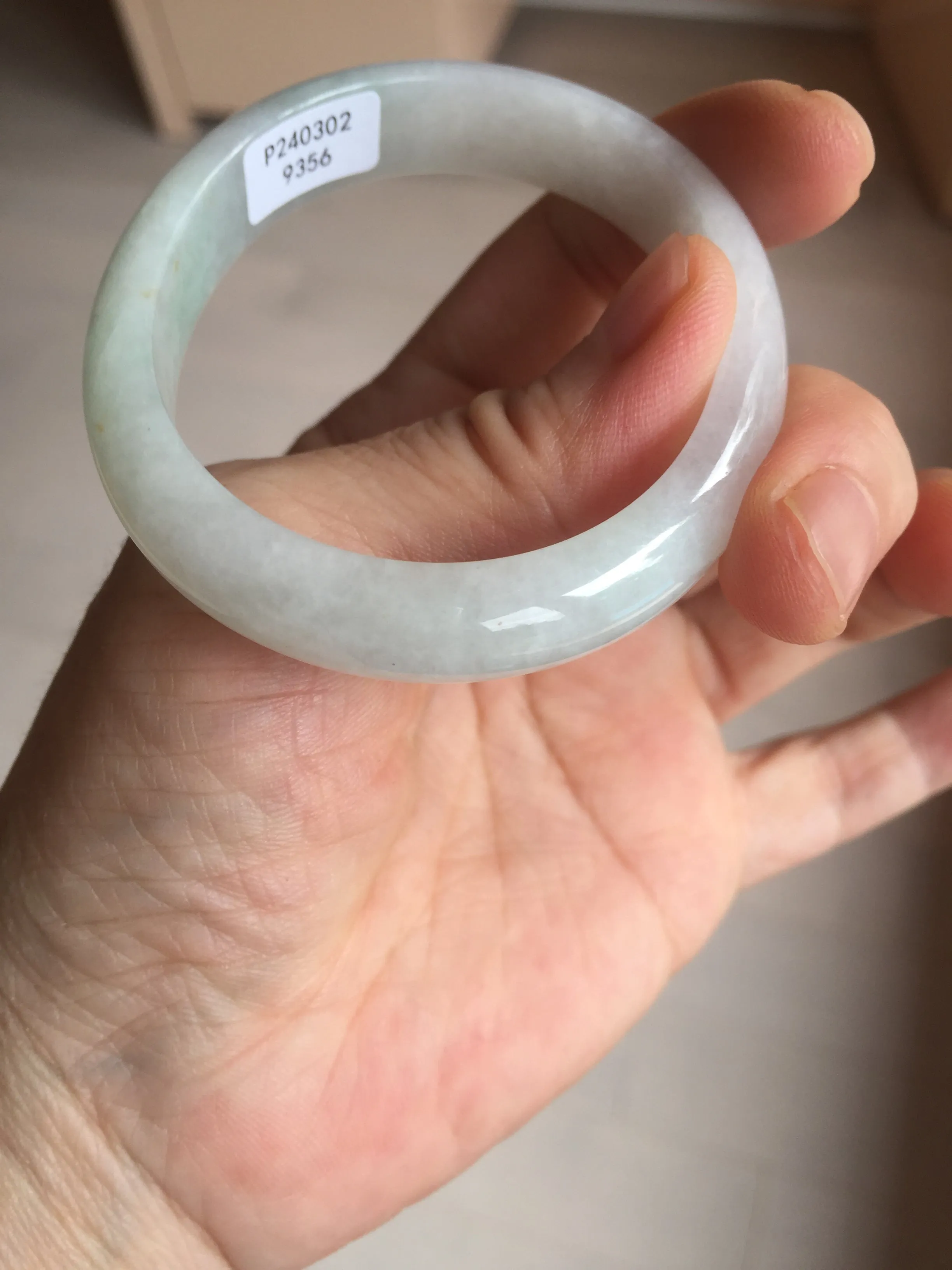 47.5mm certified 100% natural Type A icy watery green white  oval jadeite jade bangle BP46-9356