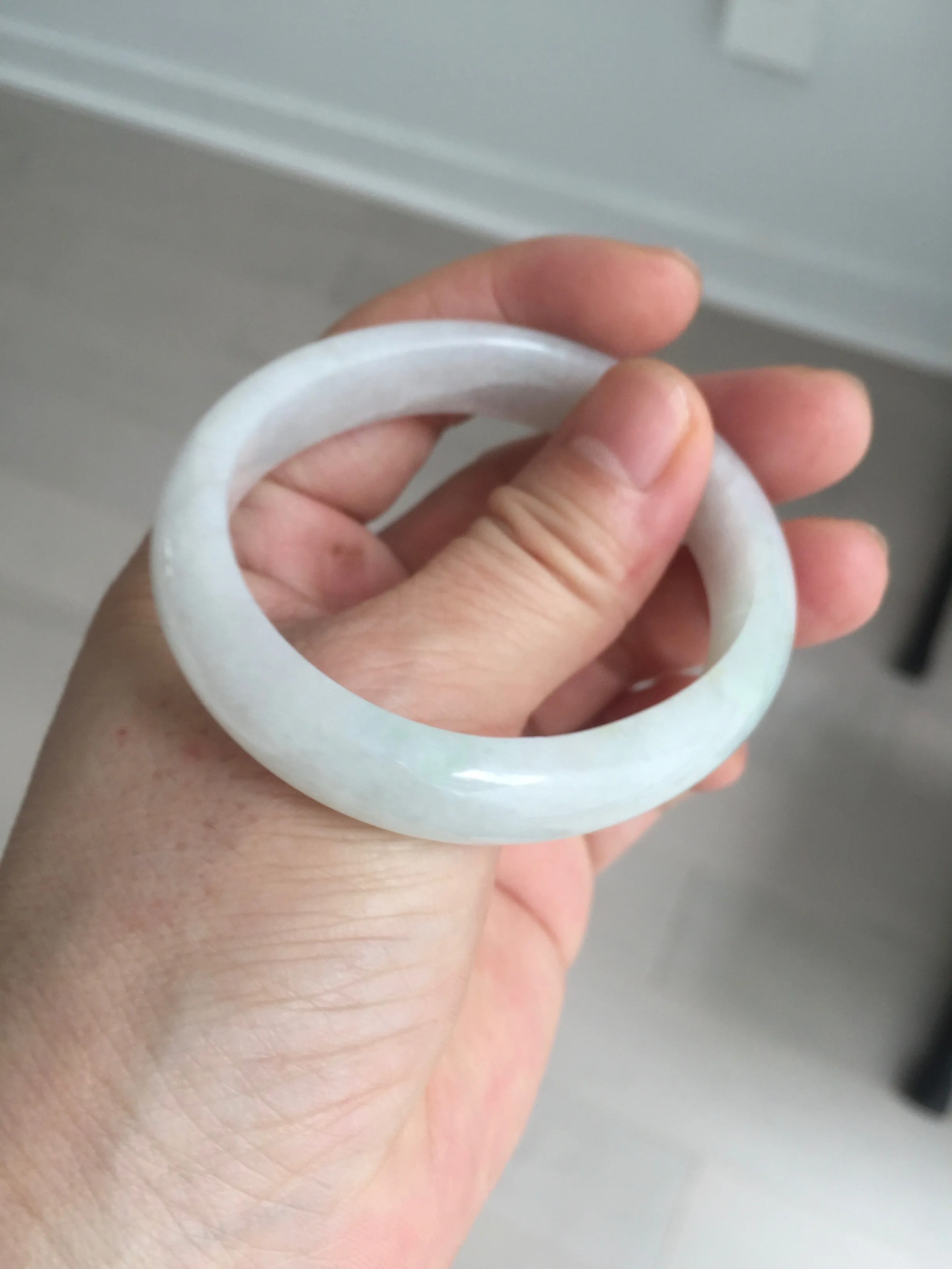 47.5mm certified 100% natural Type A icy watery green white  oval jadeite jade bangle BP46-9356