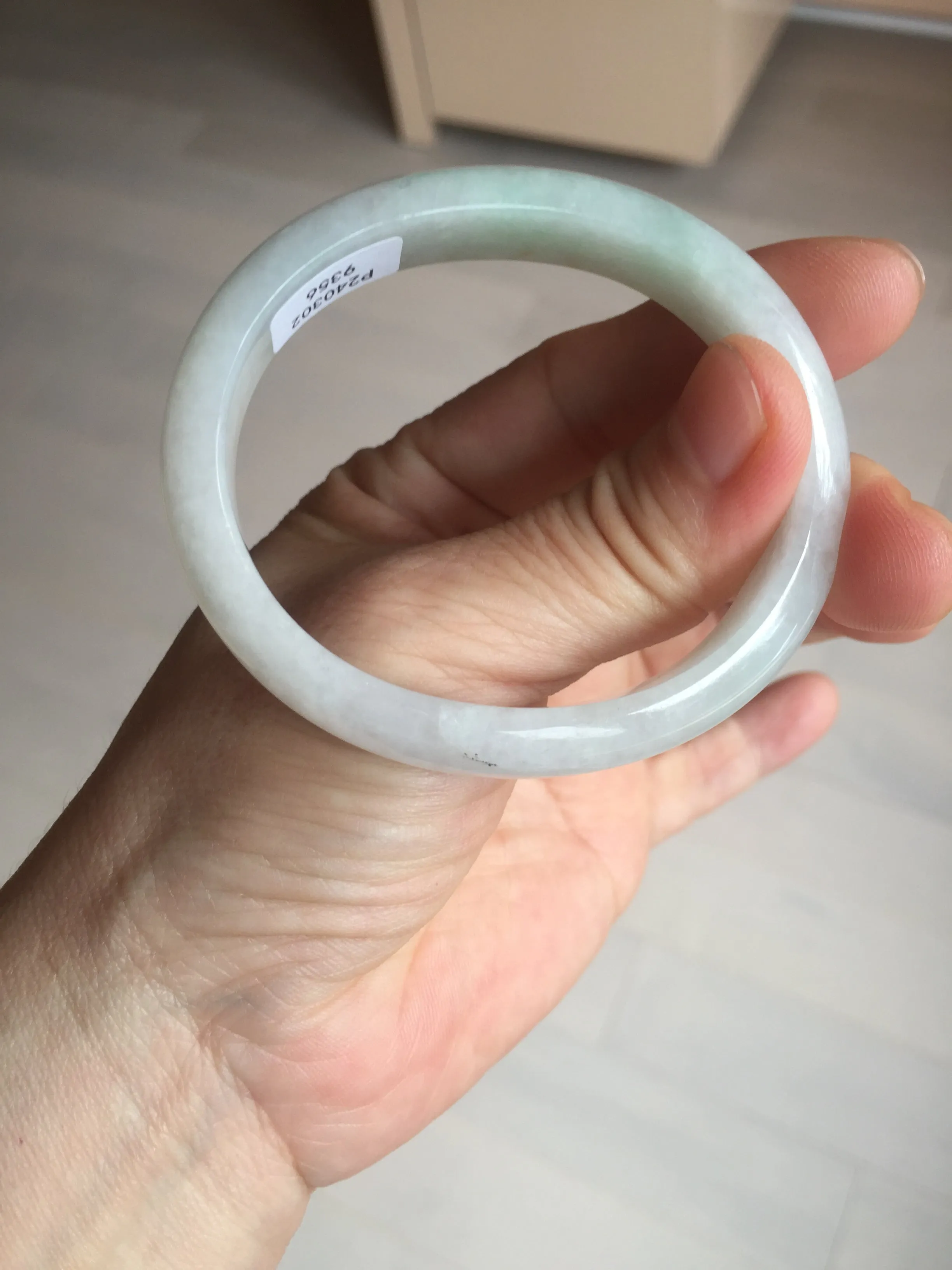 47.5mm certified 100% natural Type A icy watery green white  oval jadeite jade bangle BP46-9356