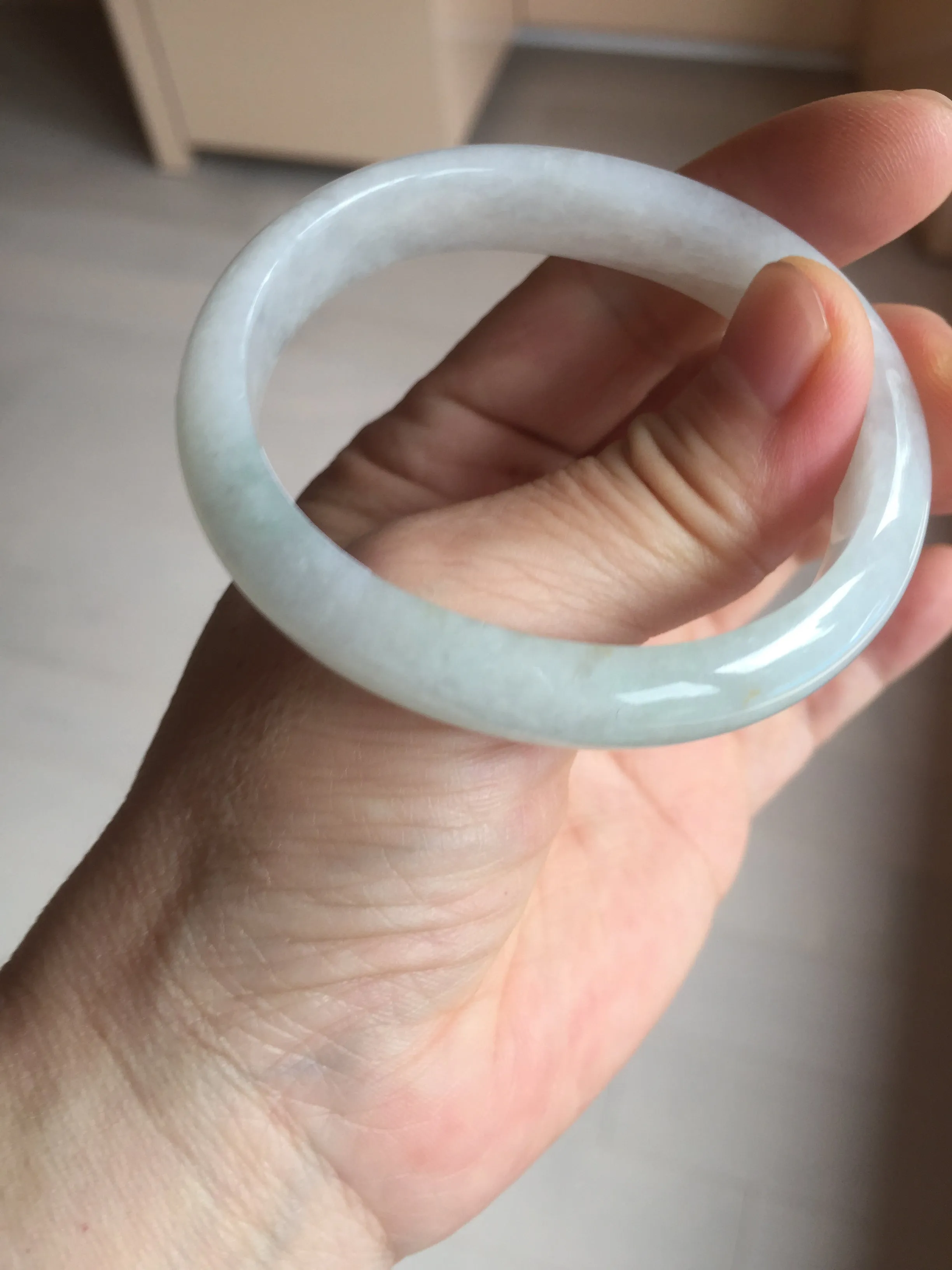 47.5mm certified 100% natural Type A icy watery green white  oval jadeite jade bangle BP46-9356